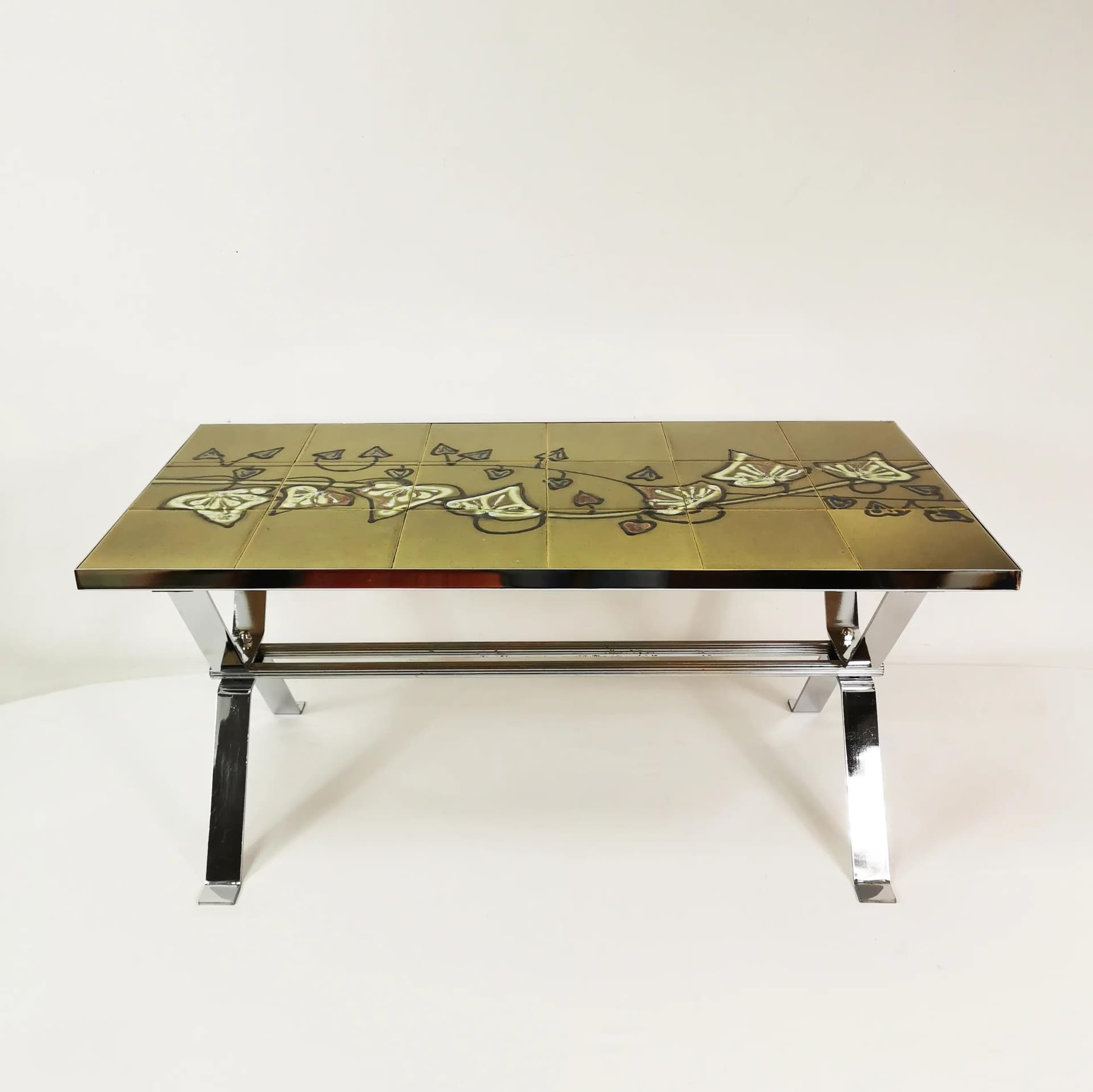 Coffee table, green ceramic, chrome, Belgium, 1960s. - 338591