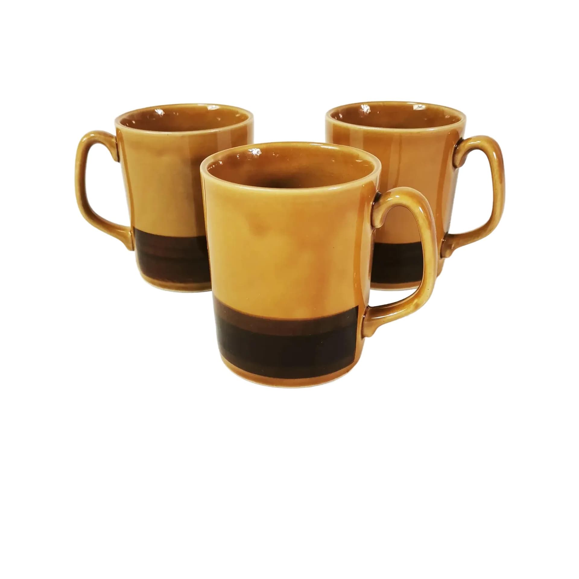 Set of three mugs, brown stoneware, Poland, 1960s.