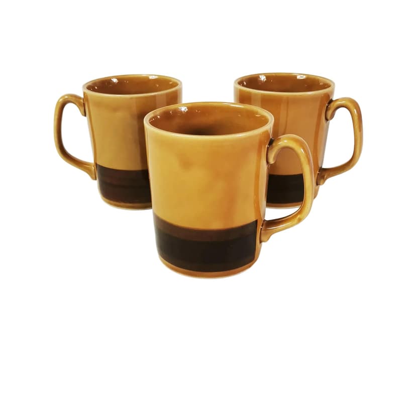 Set of three mugs, brown stoneware, Poland, 1960s.