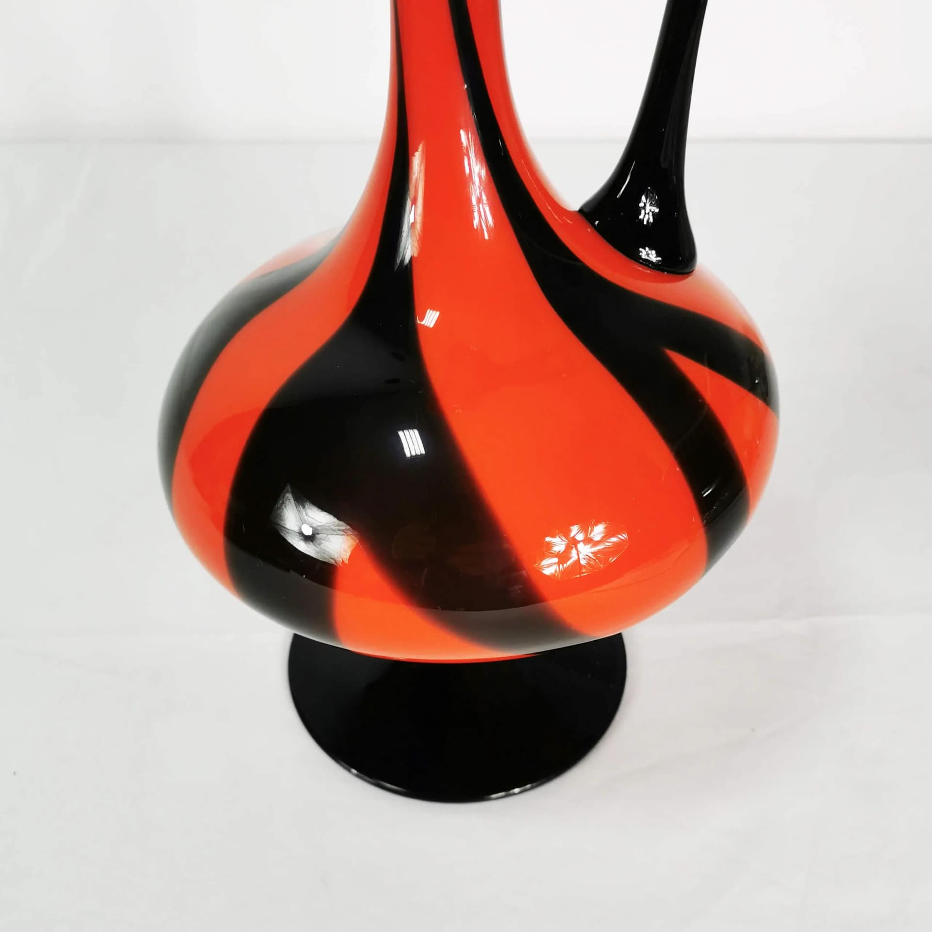 Wazon, pomarańczowy czarny, szkło, Włochy, lata 70. - 338433