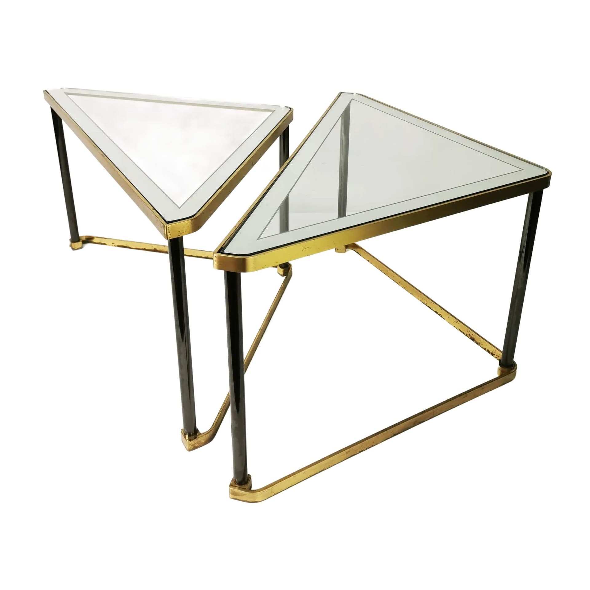 Set of two coffee tables Art Deco, gold brass, transparent glass, Germany, 1960s.