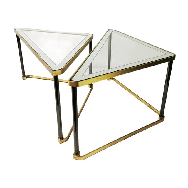 Set of two coffee tables Art Deco, gold brass, transparent glass, Germany, 1960s. - DIMENSION