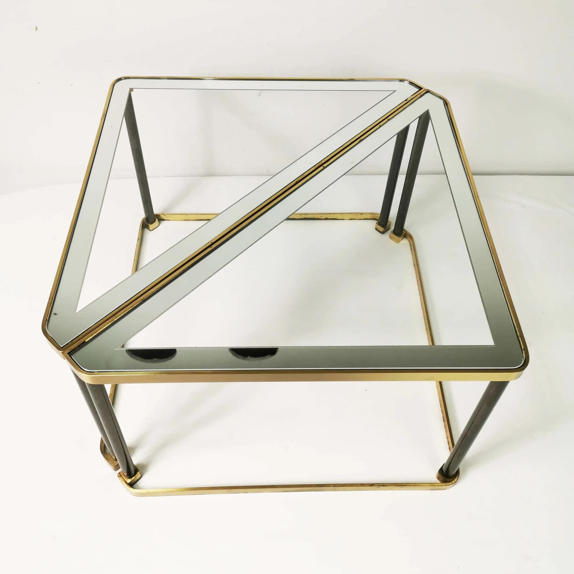 Set of two coffee tables Art Deco, gold brass, transparent glass, Germany, 1960s. - 338400