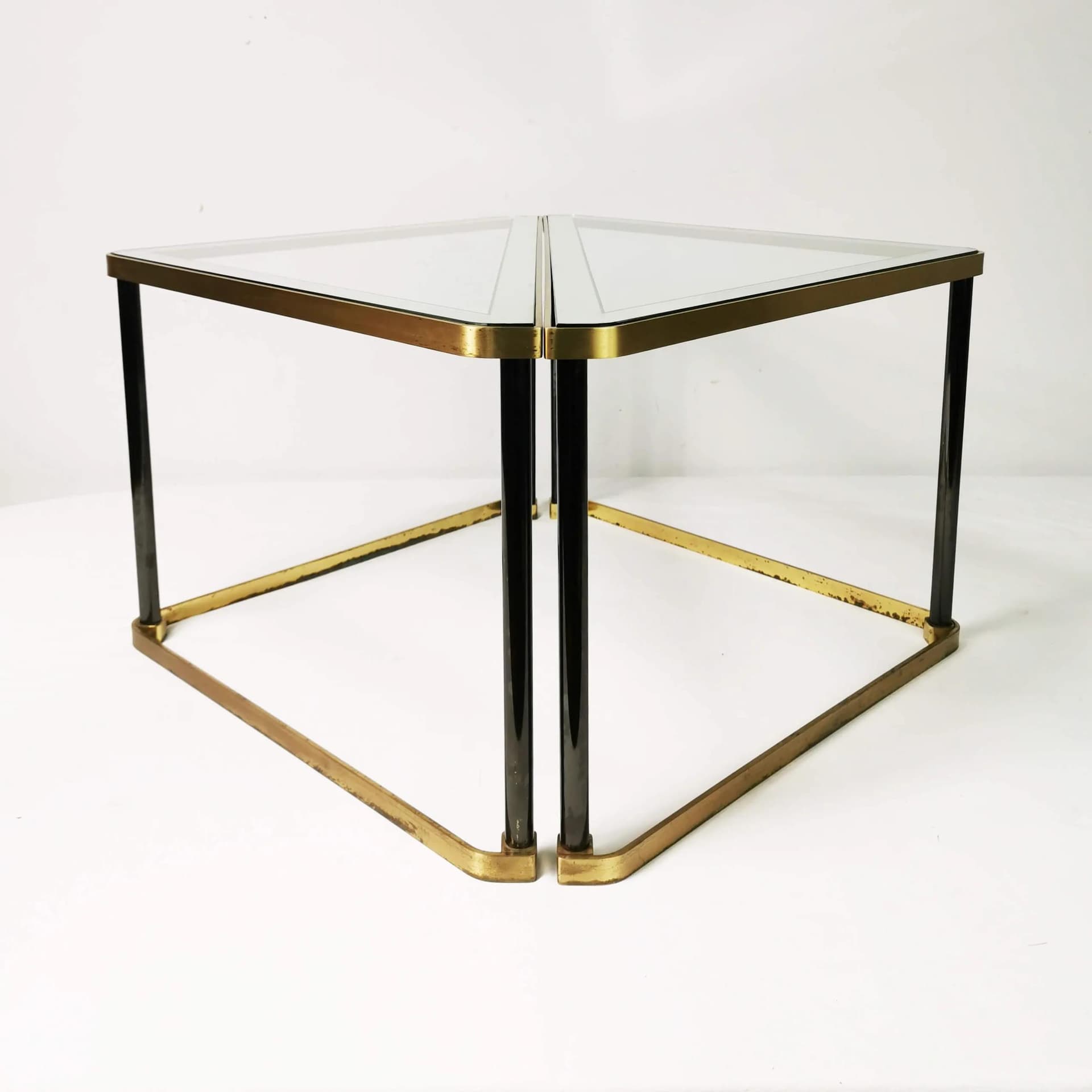 Set of two coffee tables Art Deco, gold brass, transparent glass, Germany, 1960s. - 338408
