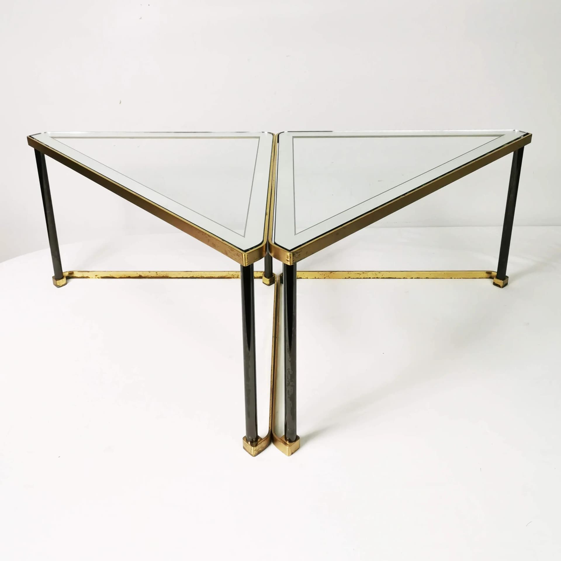 Set of two coffee tables Art Deco, gold brass, transparent glass, Germany, 1960s. - 338404