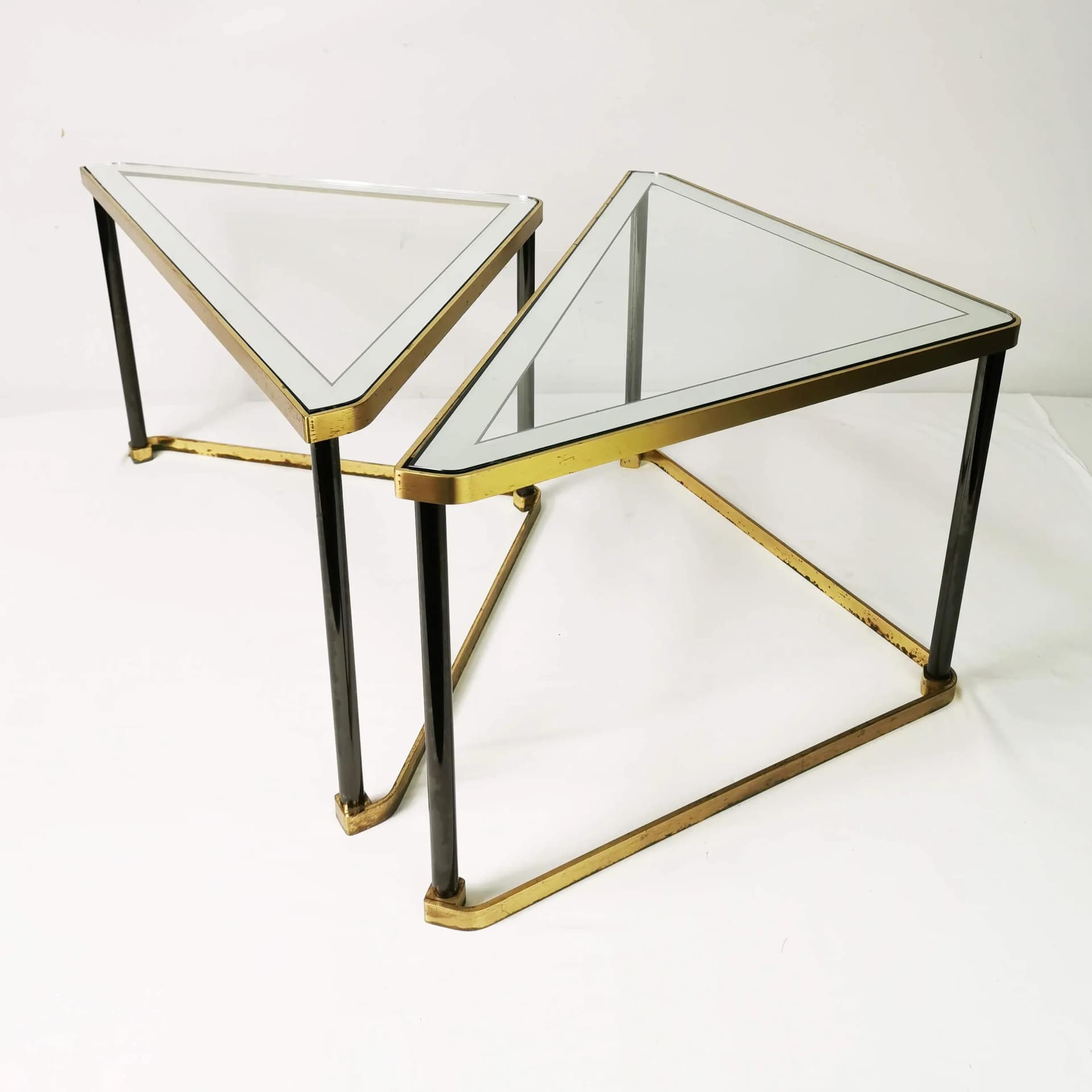 Set of two coffee tables Art Deco, gold brass, transparent glass, Germany, 1960s. - 338398
