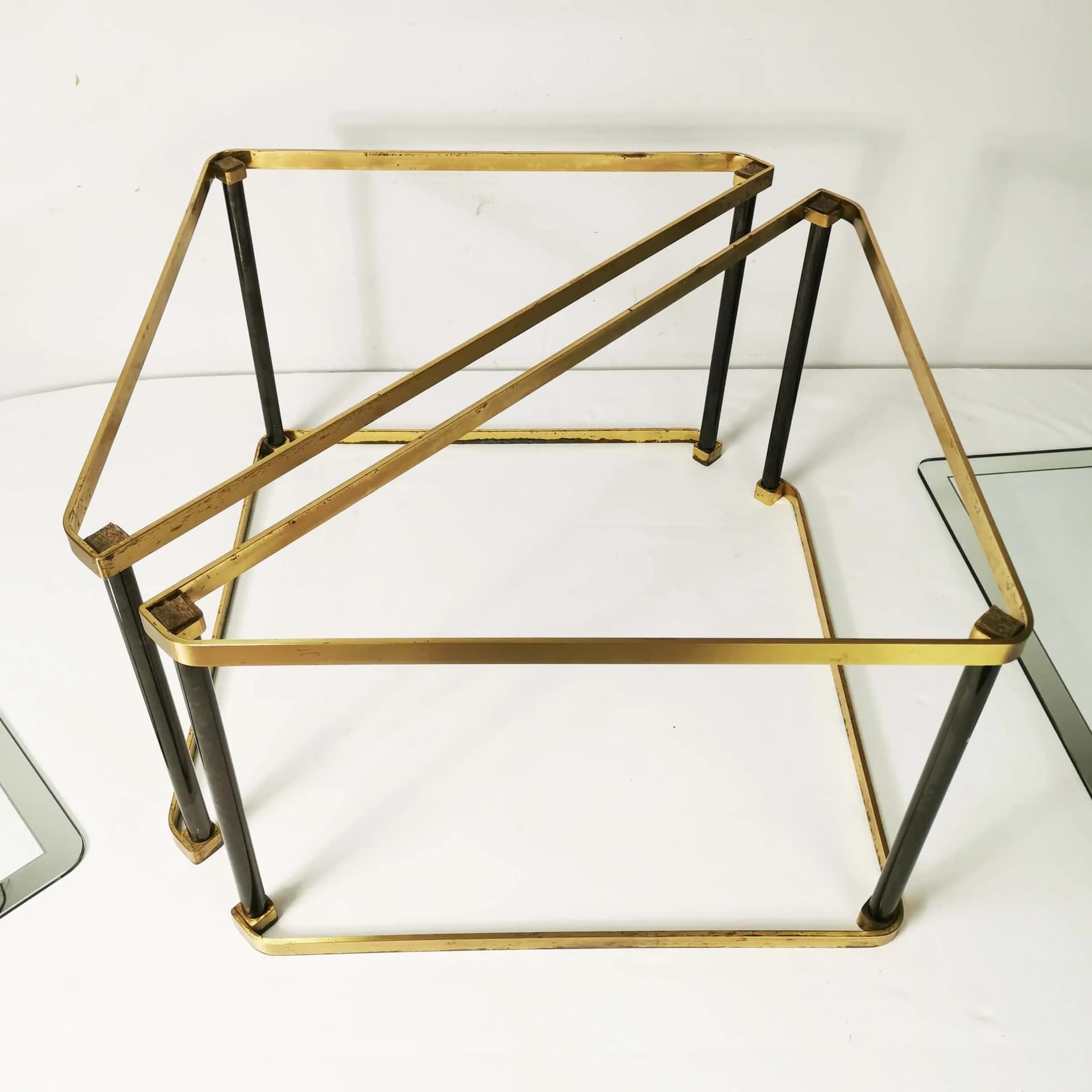 Set of two coffee tables Art Deco, gold brass, transparent glass, Germany, 1960s. - 338411