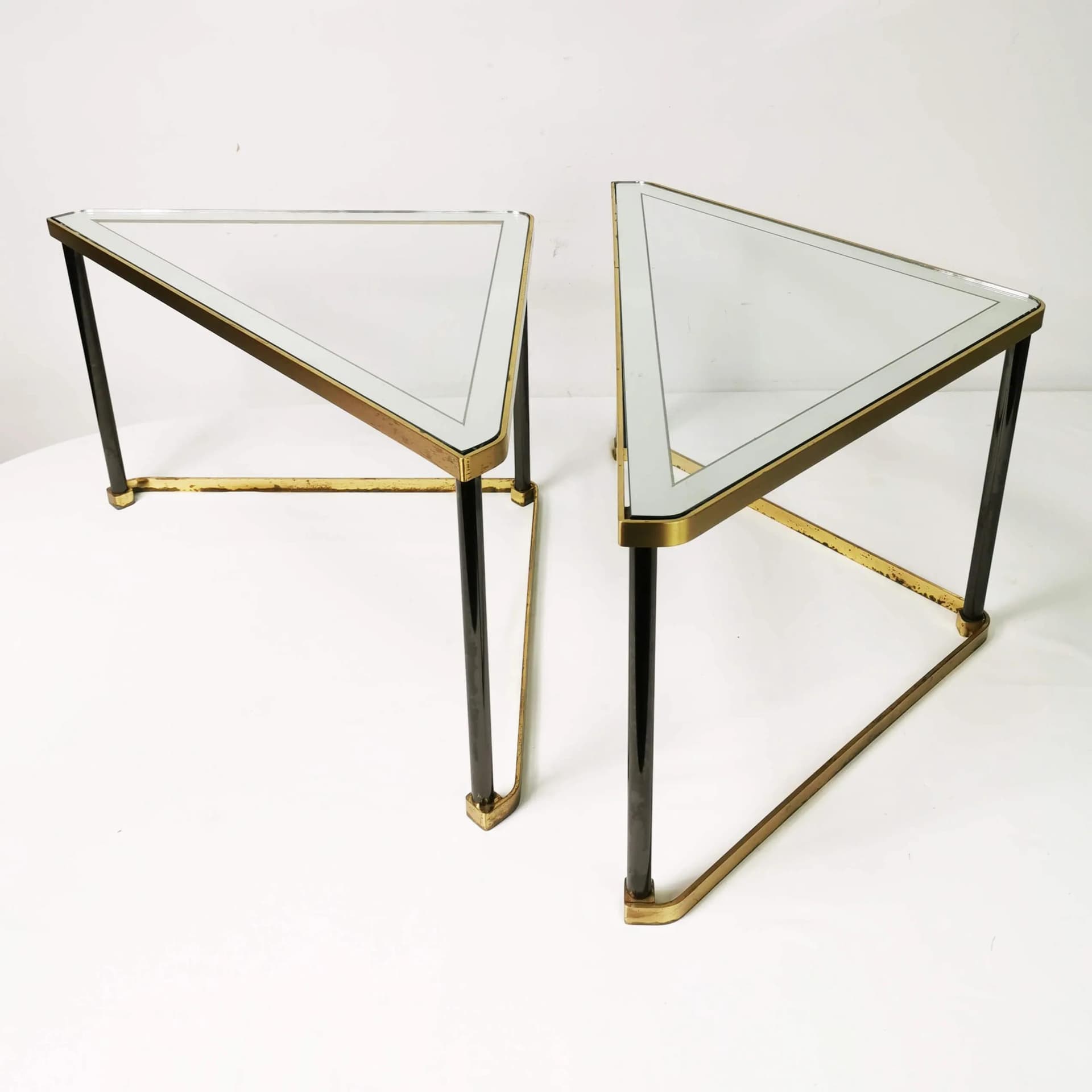 Set of two coffee tables Art Deco, gold brass, transparent glass, Germany, 1960s. - 338402