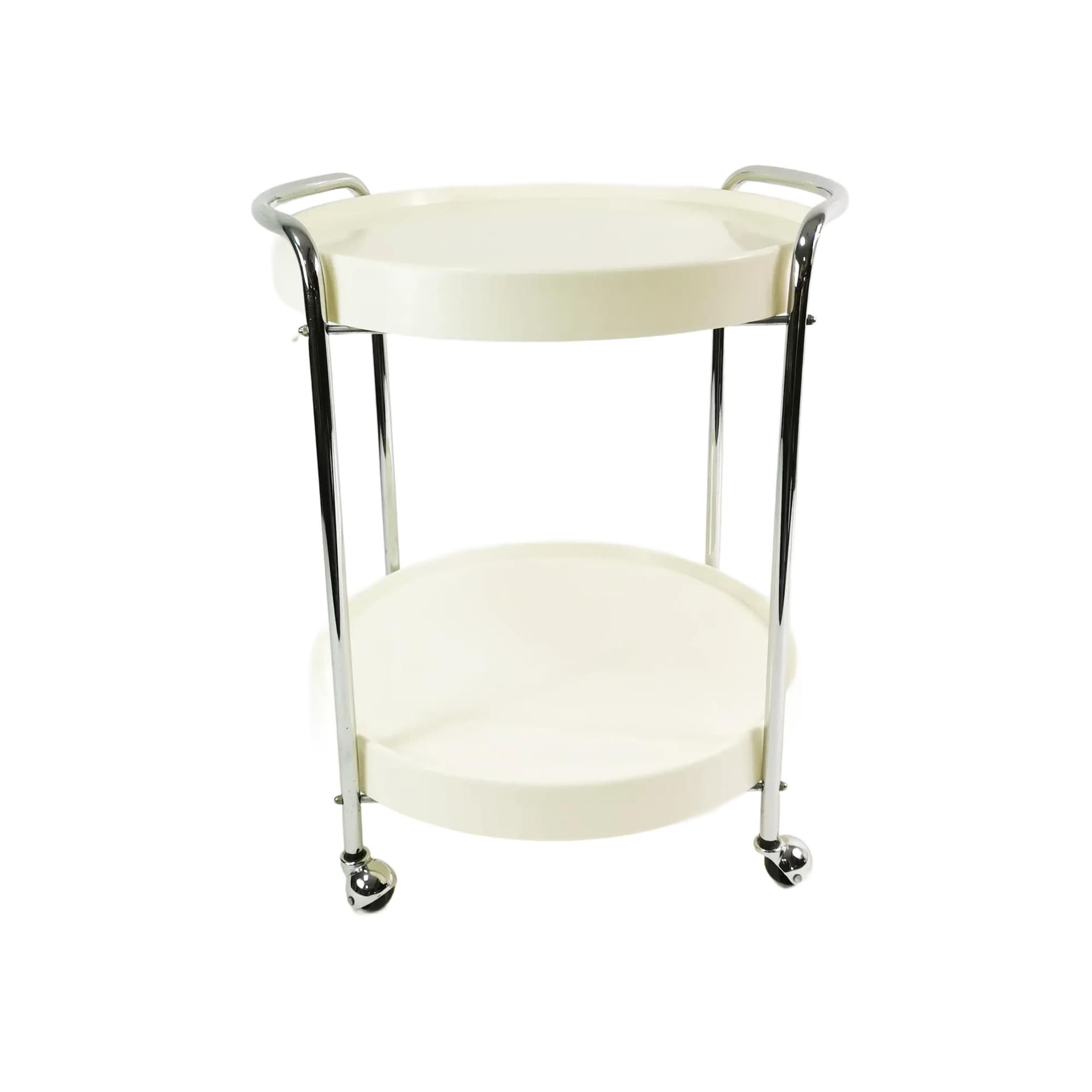 Bar Cart Space Age, white chrome, yellow black plastic, Germany, 1960s.