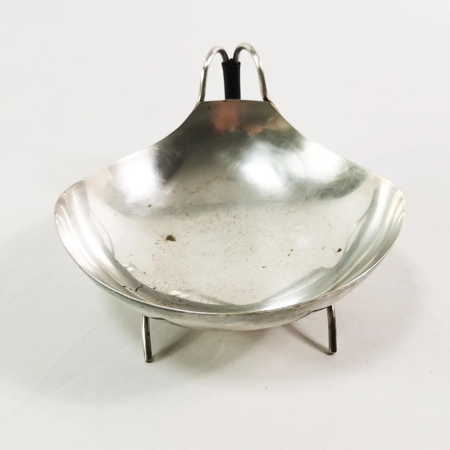 Centerpiece bowl, modernist, silver-plated, black plastic, Denmark, 1960s. - 338362