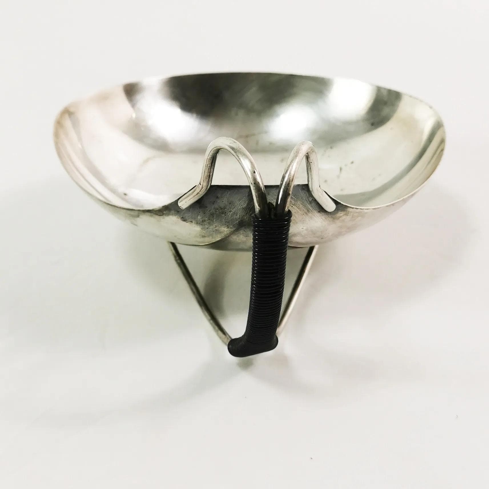 Centerpiece bowl, modernist, silver-plated, black plastic, Denmark, 1960s. - 338365