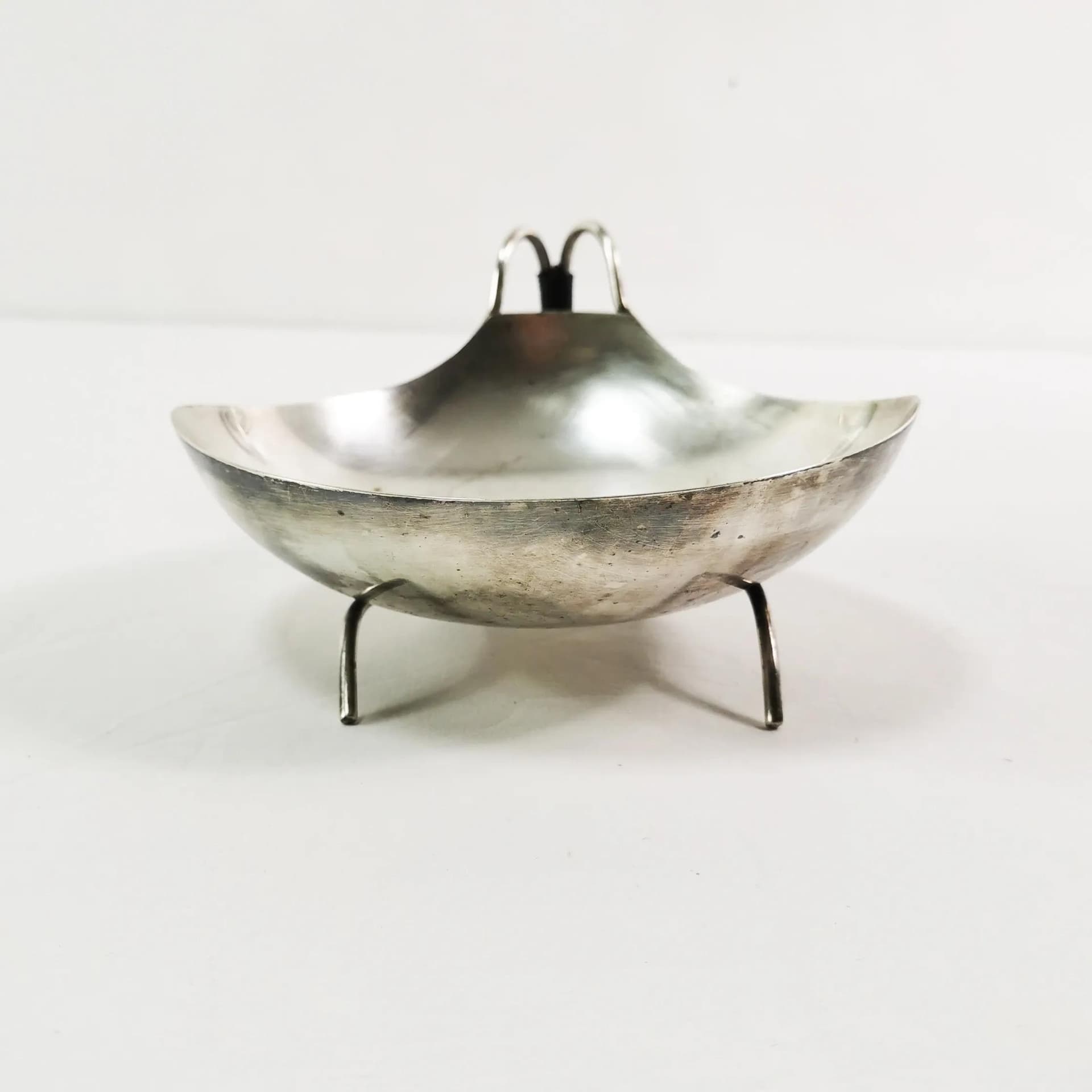 Centerpiece bowl, modernist, silver-plated, black plastic, Denmark, 1960s. - 338361