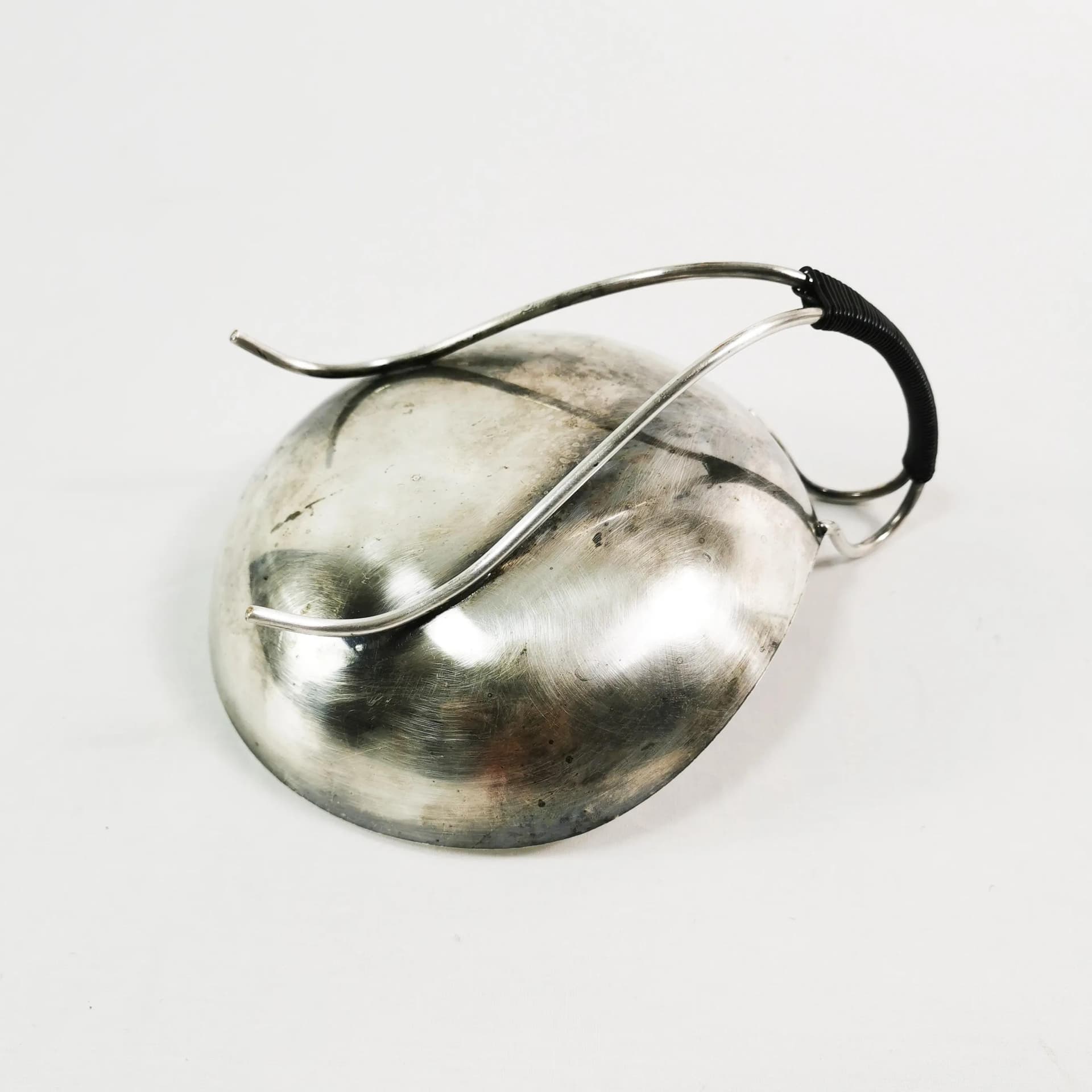 Centerpiece bowl, modernist, silver-plated, black plastic, Denmark, 1960s. - 338367