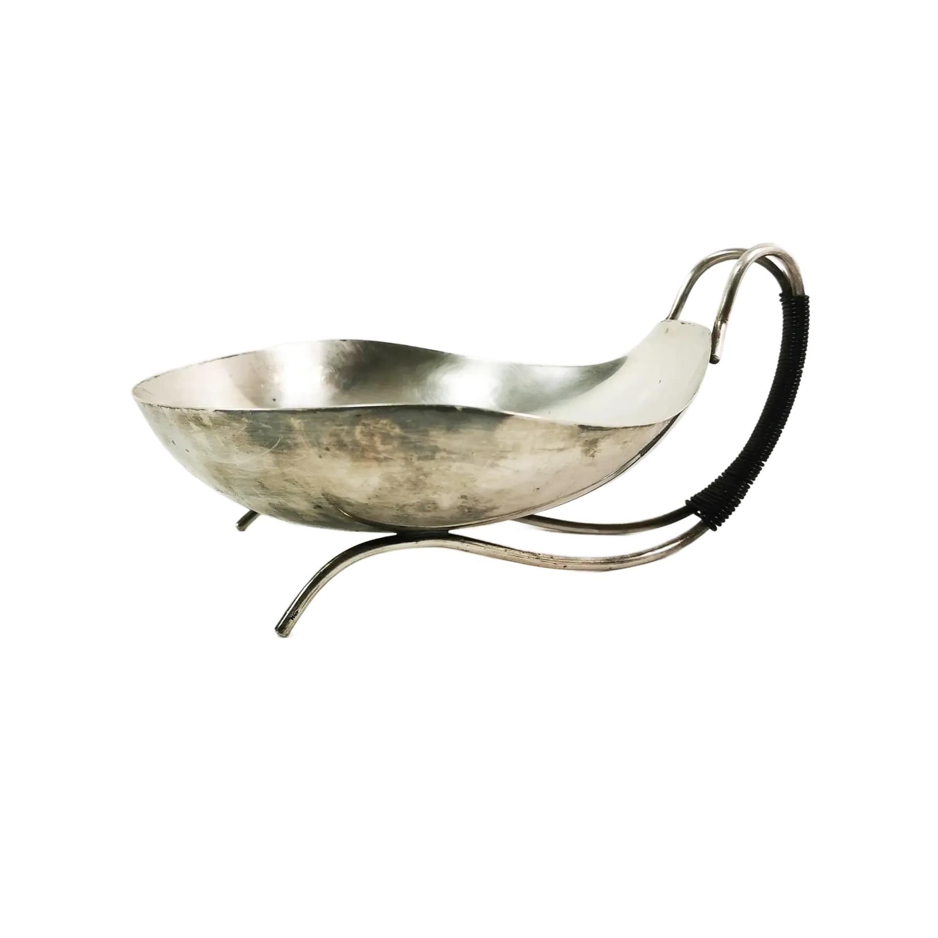 Centerpiece bowl, modernist, silver-plated, black plastic, Denmark, 1960s.