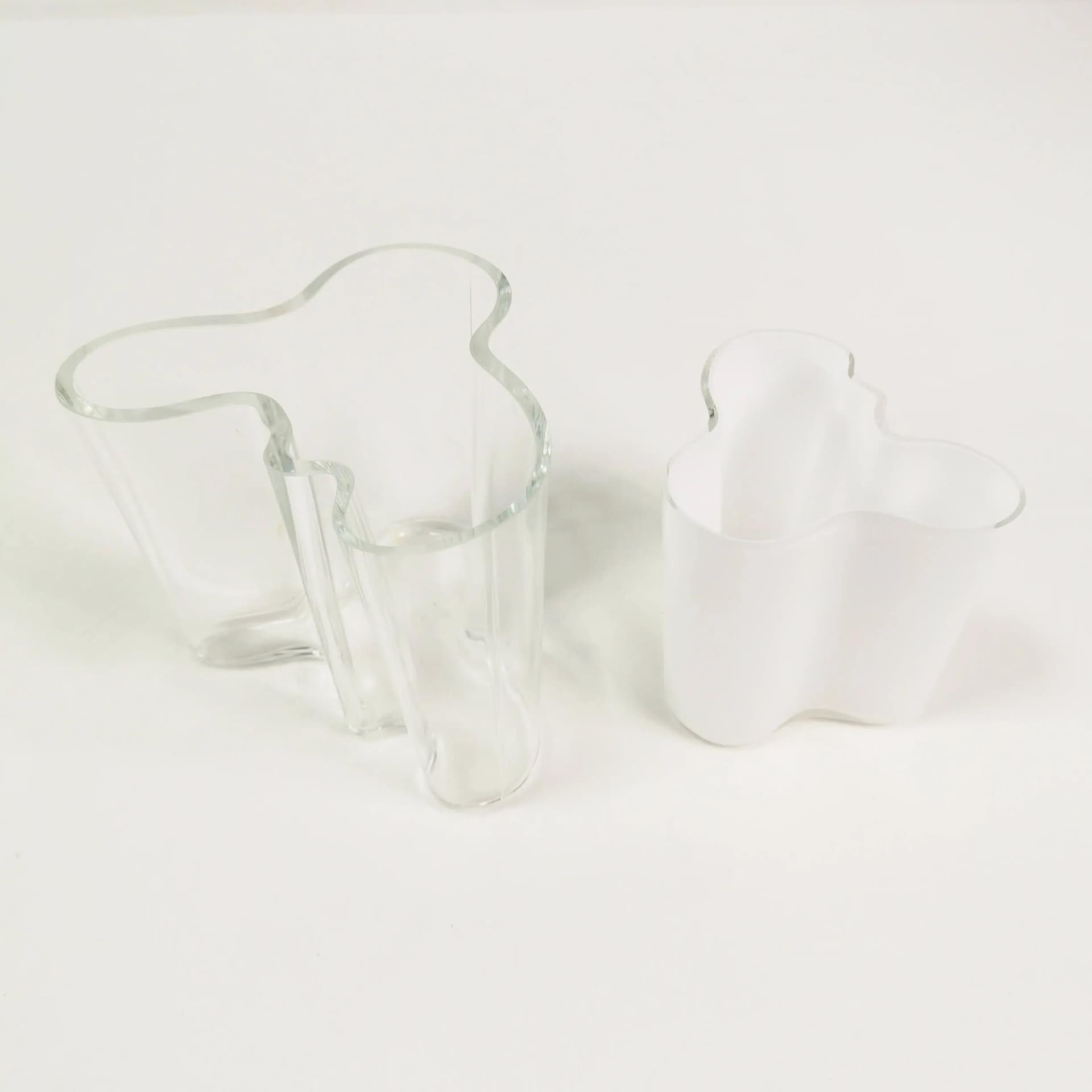 Pair of vases model 3030, transparent glass, white glass, by A. Aalto, Iittala, Finland, 1980s. - 338198