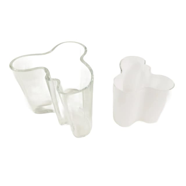 Pair of vases model 3030, transparent glass, white glass, by A. Aalto, Iittala, Finland, 1980s. - DIMENSION