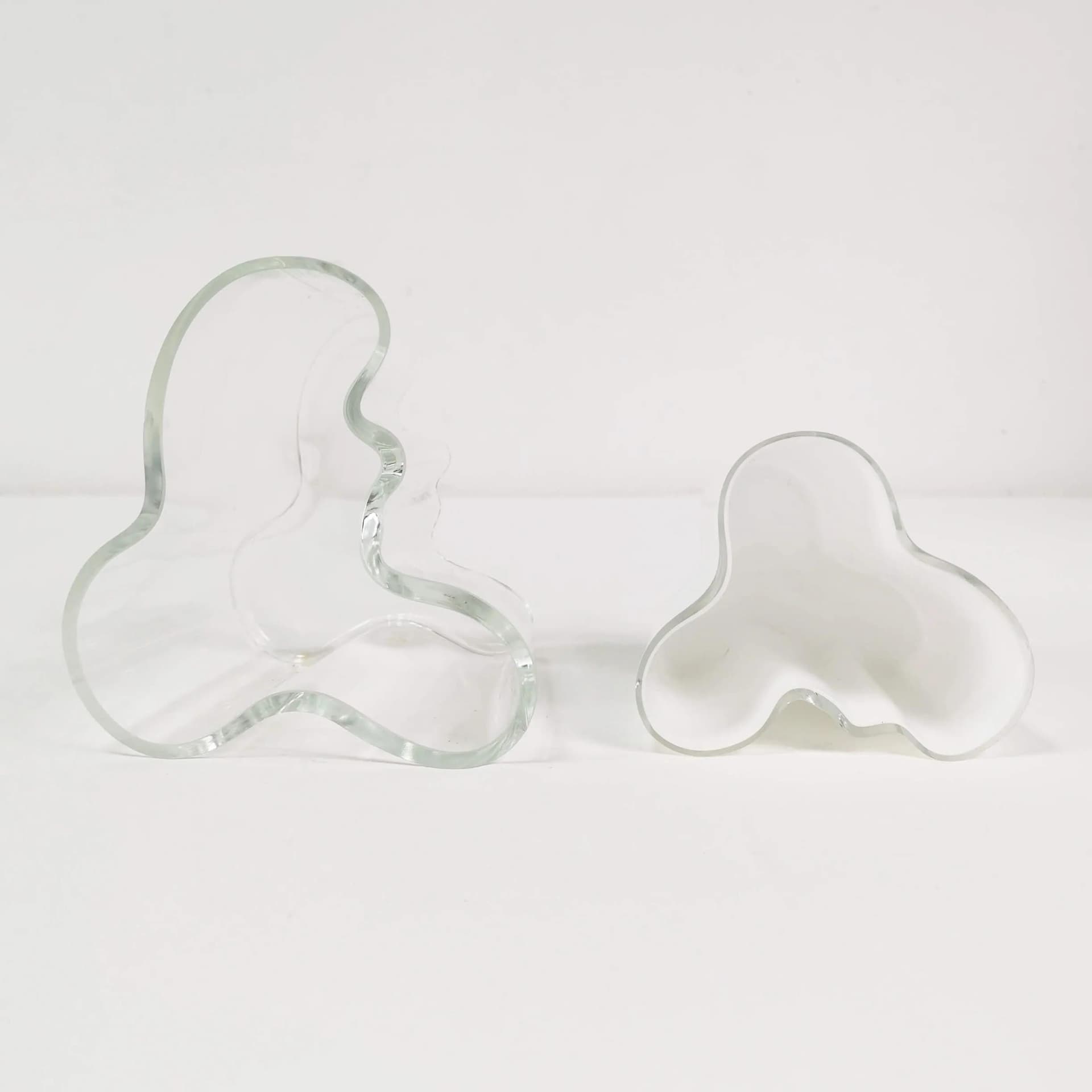 Pair of vases model 3030, transparent glass, white glass, by A. Aalto, Iittala, Finland, 1980s. - 338203