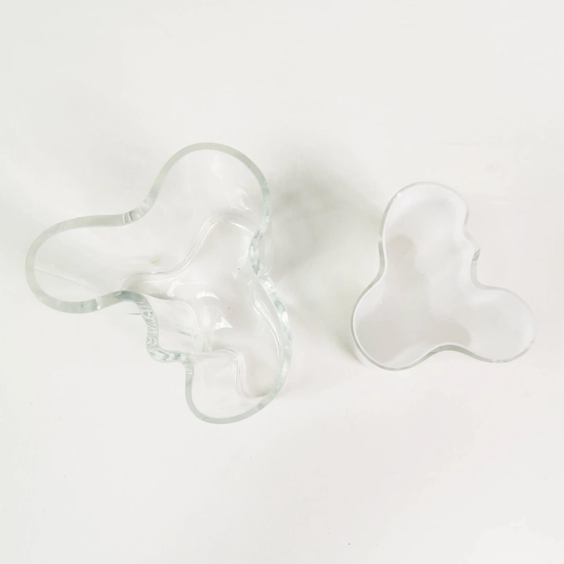 Pair of vases model 3030, transparent glass, white glass, by A. Aalto, Iittala, Finland, 1980s. - 338201