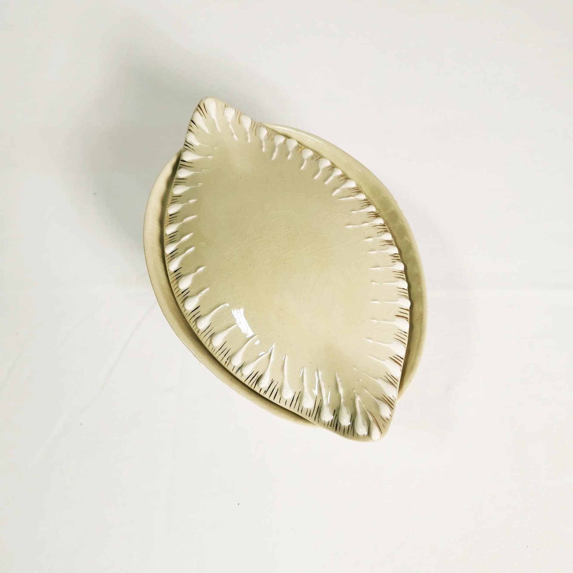 Bomboniera Art Deco, beżowy, fajans, Włocławek, Polska, lata 50. - 338124