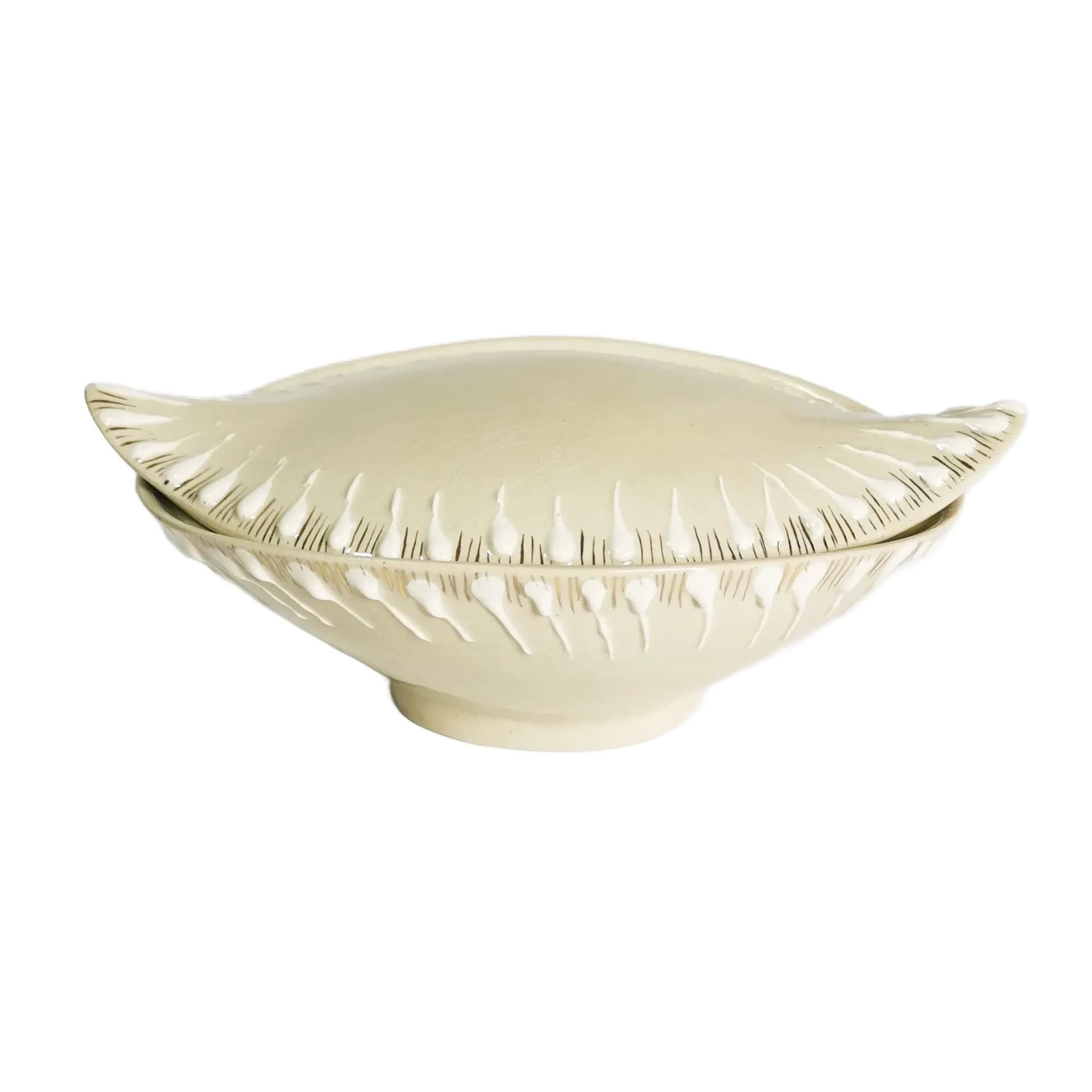 Bomboniera Art Deco, beżowy, fajans, Włocławek, Polska, lata 50.