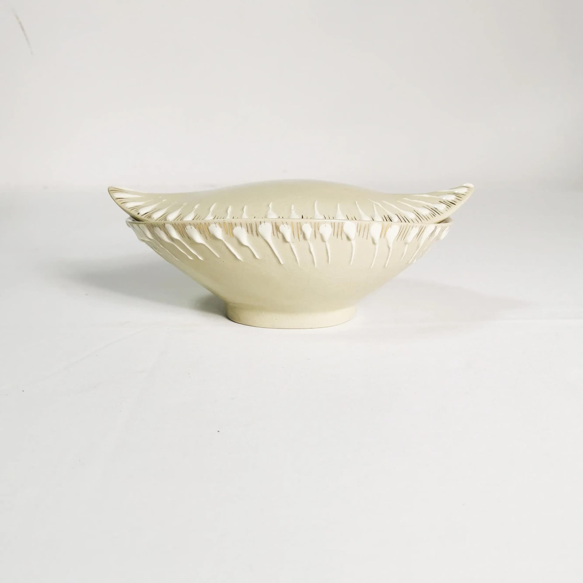 Bomboniera Art Deco, beżowy, fajans, Włocławek, Polska, lata 50. - 338122