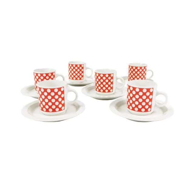 Zestaw sześciu filiżanek do espresso, porcelana biała czerwony, Fontebasso Treviso, Włochy, lata 70. - WYMIARY