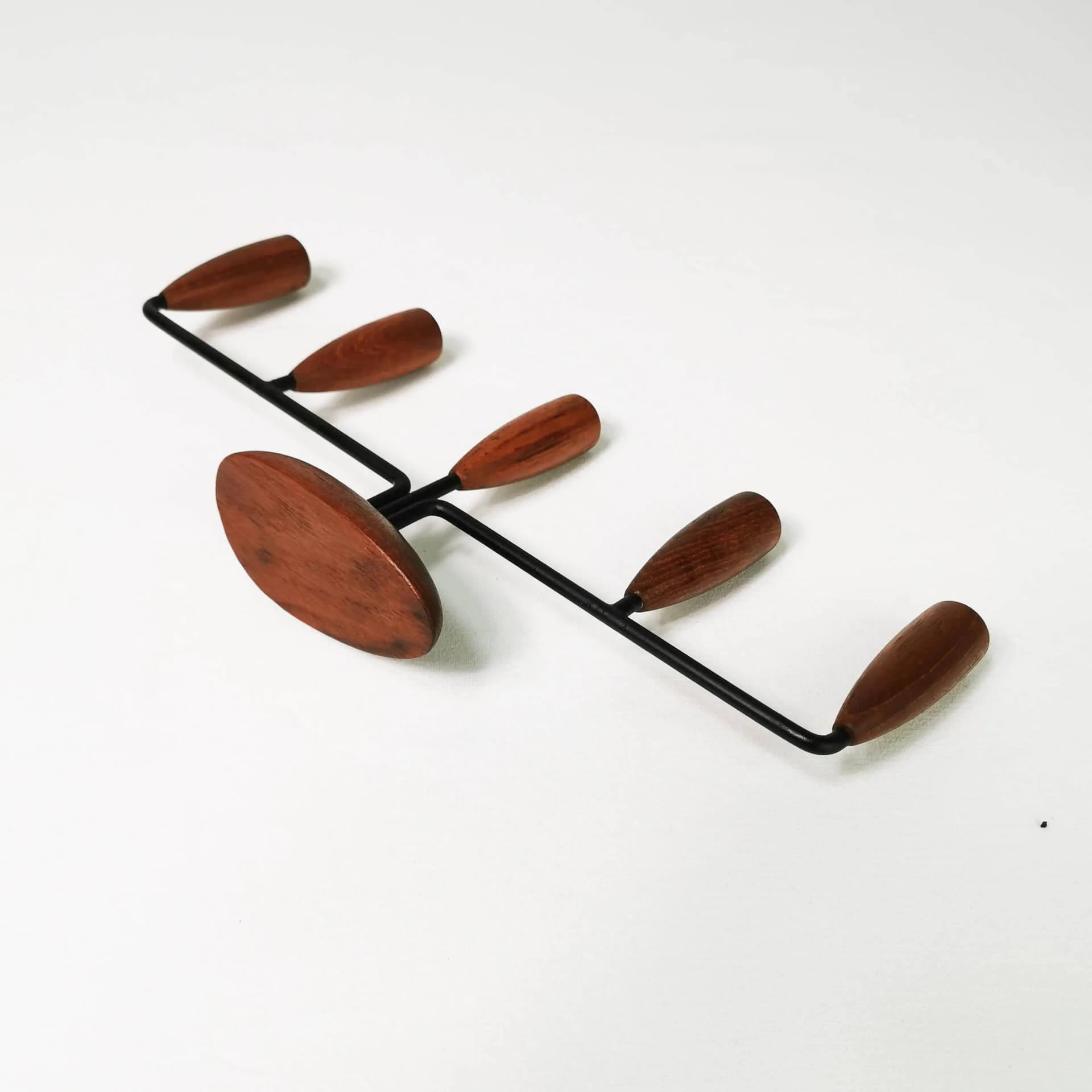 Candleholder Modernist, brown teak, black metal, Denmark, 1960s. - 337860