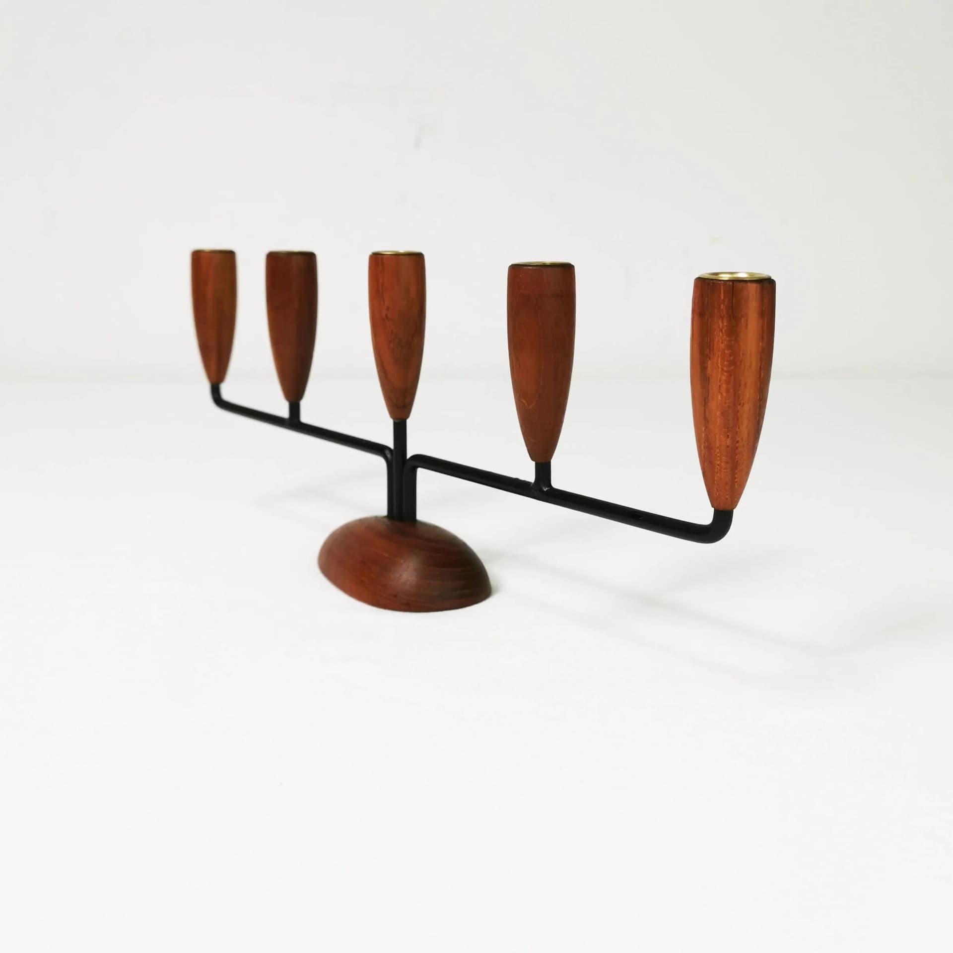 Candleholder Modernist, brown teak, black metal, Denmark, 1960s. - 337857