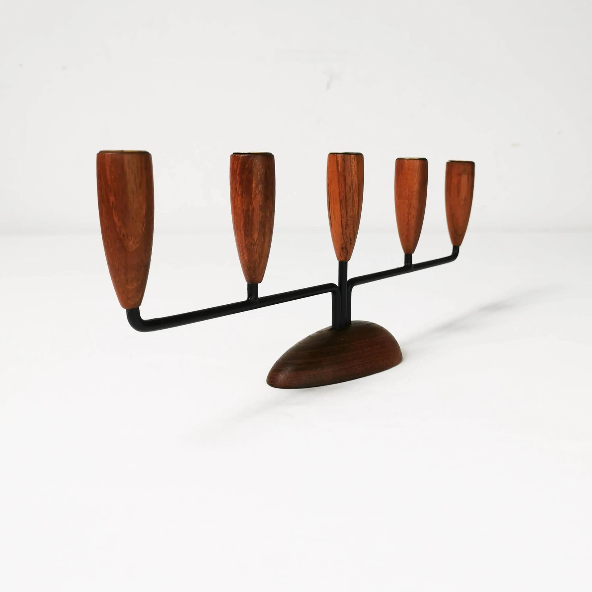 Candleholder Modernist, brown teak, black metal, Denmark, 1960s. - 337862