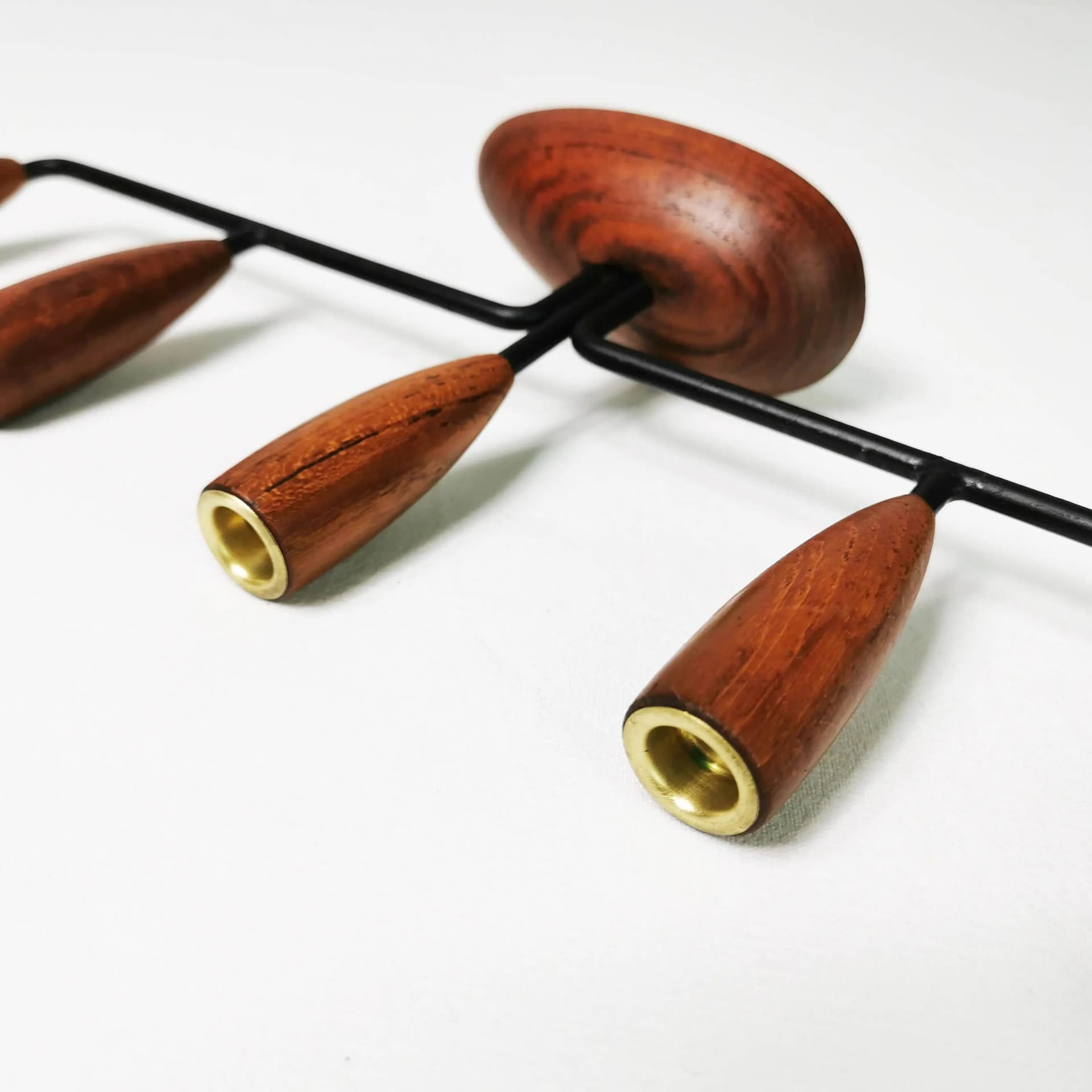 Candleholder Modernist, brown teak, black metal, Denmark, 1960s. - 337861