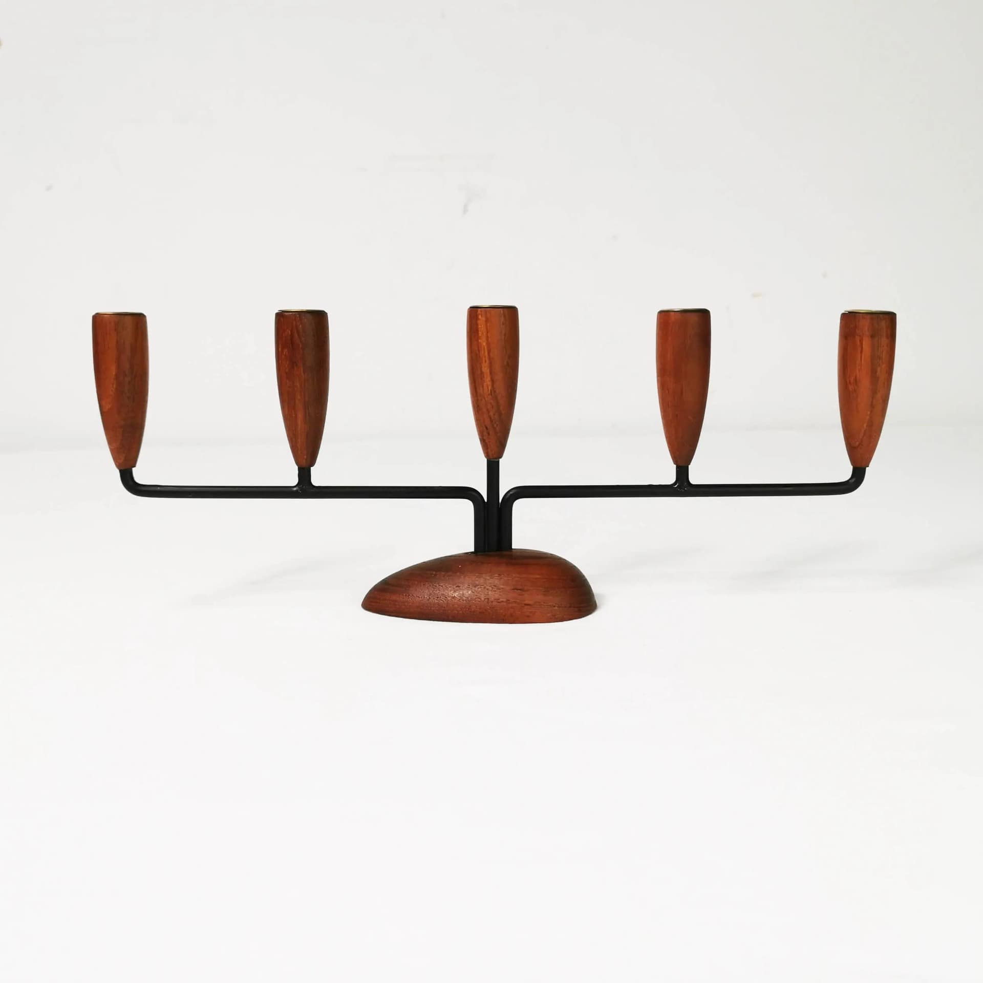 Candleholder Modernist, brown teak, black metal, Denmark, 1960s. - 337858