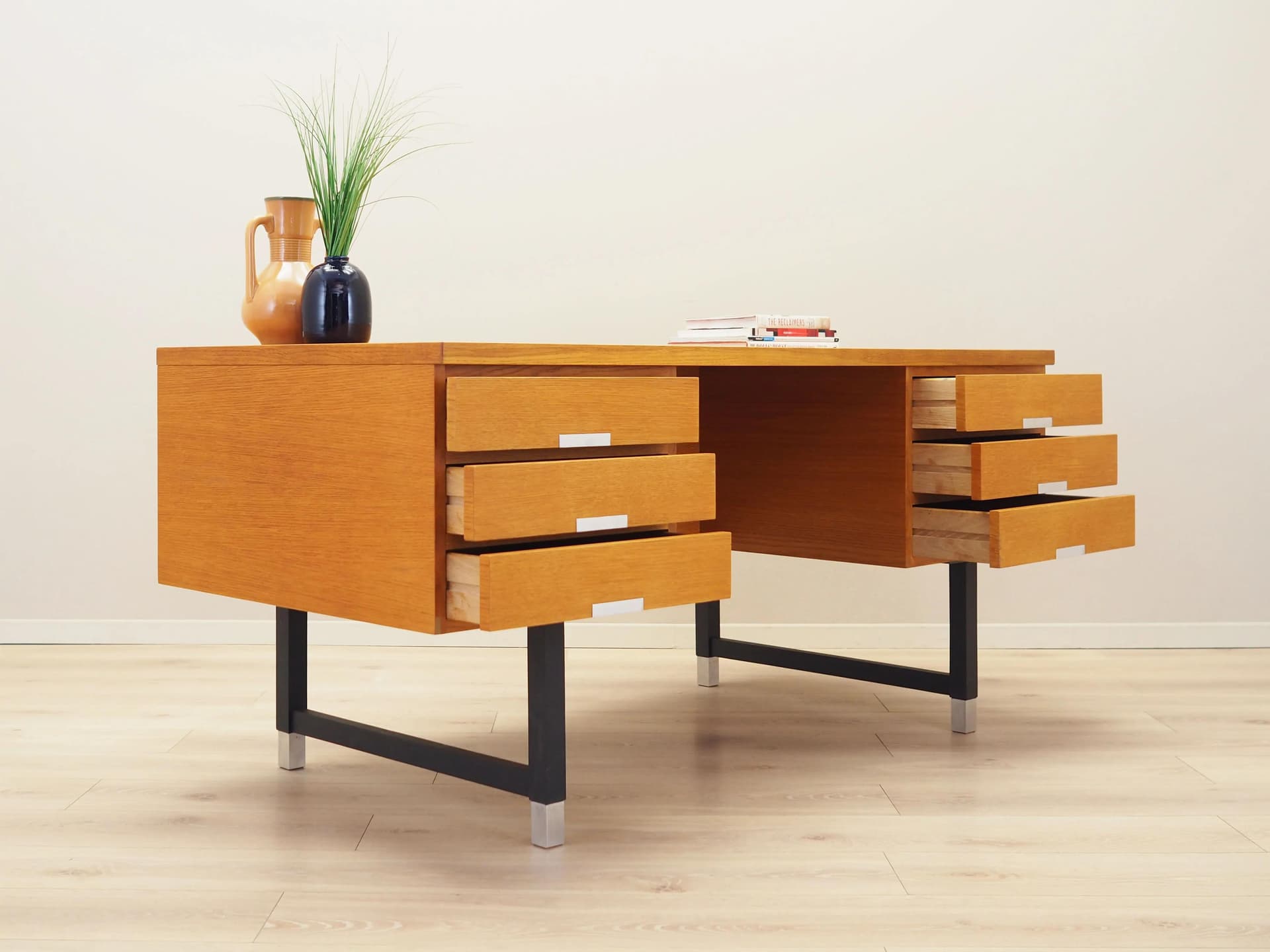 Desk, yellow ash, black wood, Eigil Petersens Møbelfabrik, Denmark, 1970s. - 25239