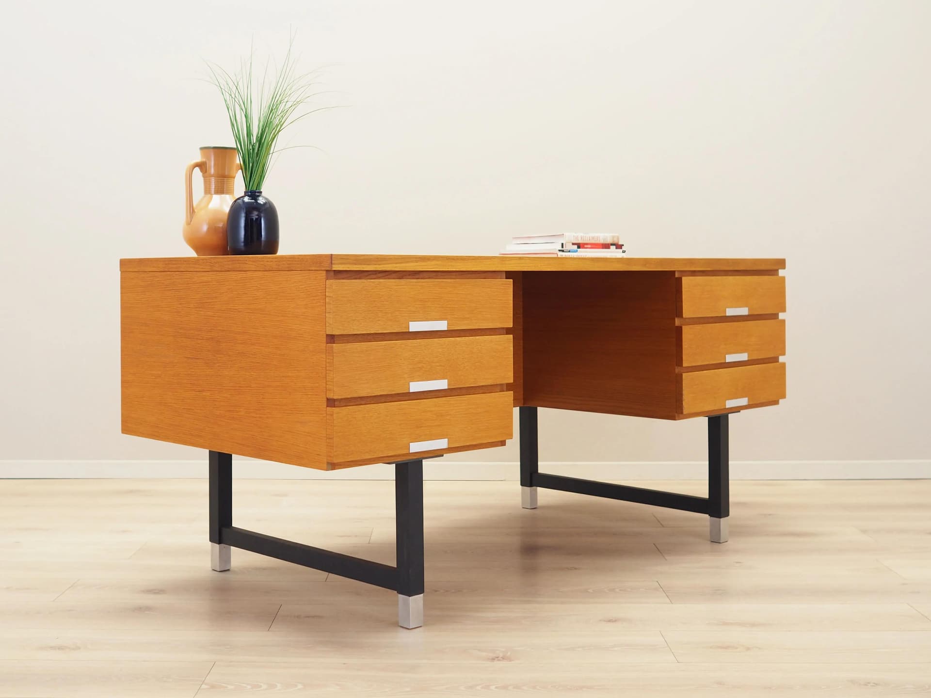 Desk, yellow ash, black wood, Eigil Petersens Møbelfabrik, Denmark, 1970s. - 25238