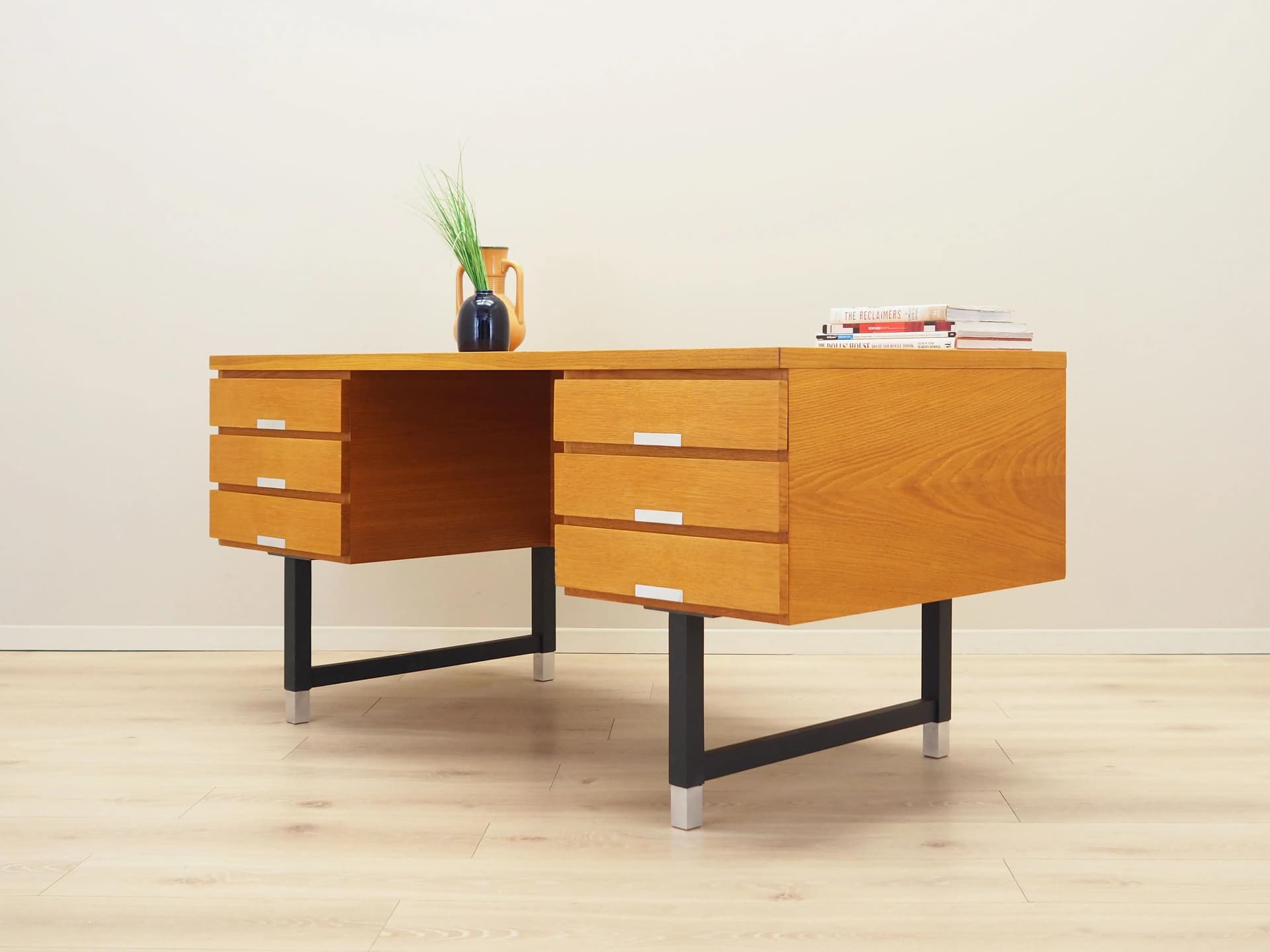 Desk, yellow ash, black wood, Eigil Petersens Møbelfabrik, Denmark, 1970s. - 25237