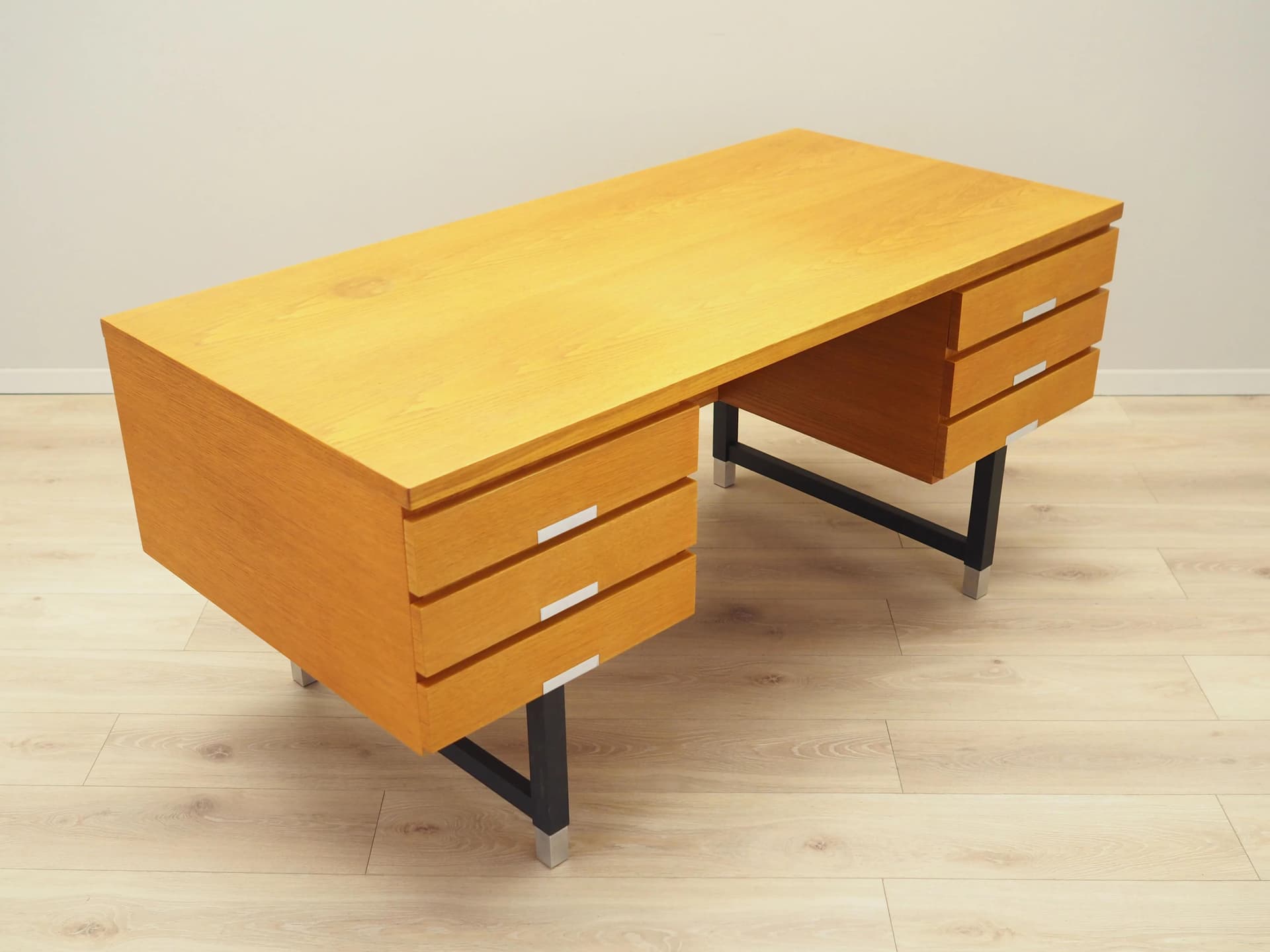 Desk, yellow ash, black wood, Eigil Petersens Møbelfabrik, Denmark, 1970s. - 25240
