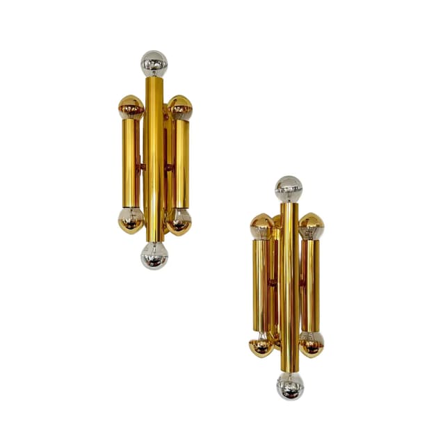 Pair of wall sconces, gilt brass, V.L.S Leuchten, Germany, 1980s. - DIMENSION
