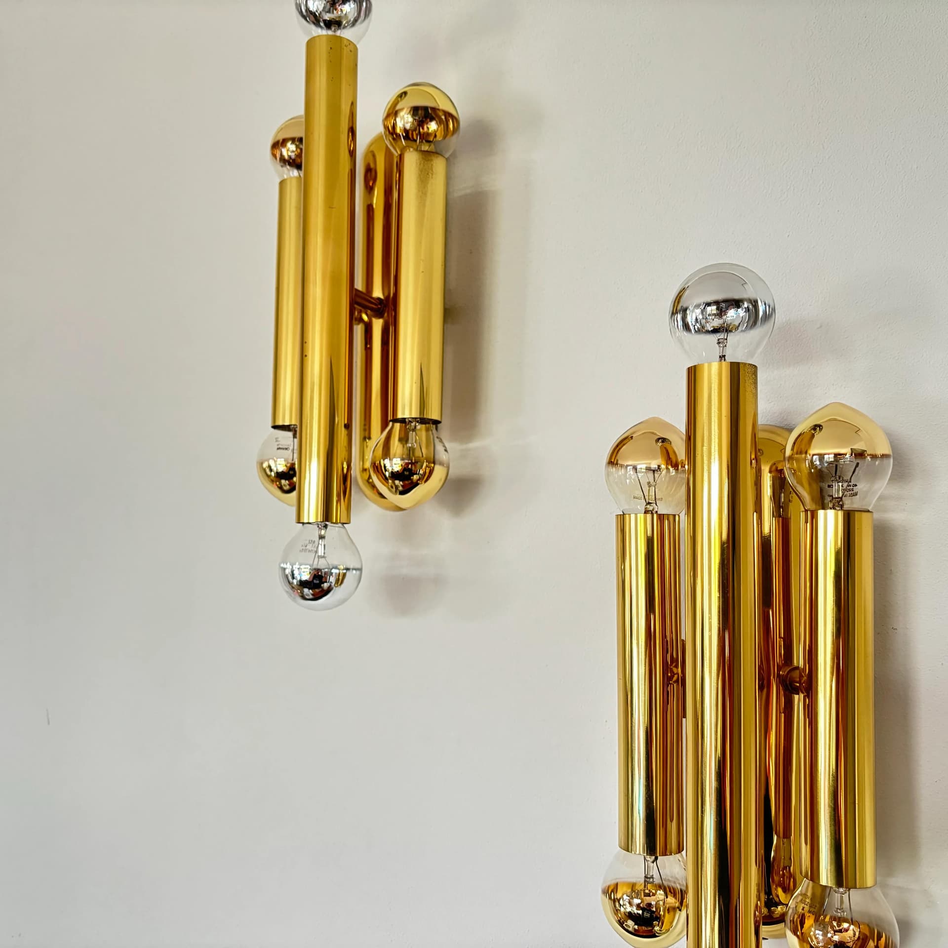 Pair of wall sconces, gilt brass, V.L.S Leuchten, Germany, 1980s. - 25493