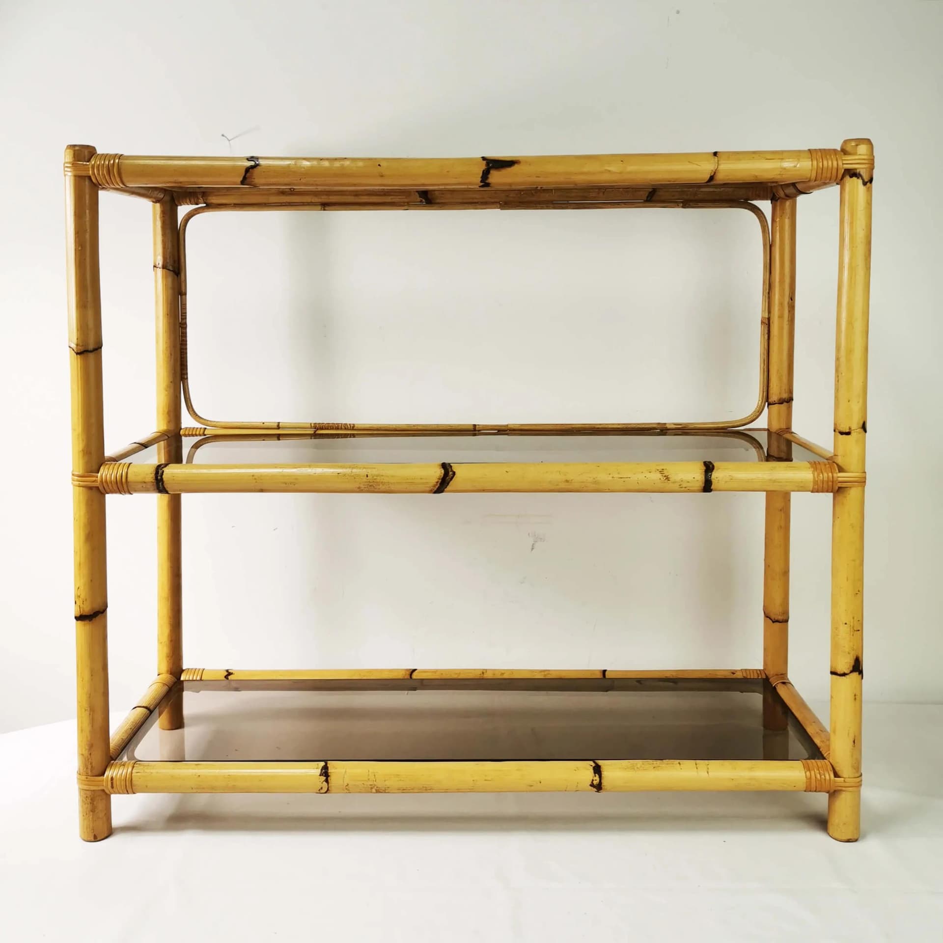 Étagère, brown bamboo, smoked glass, Germany, 1970s. - 339609