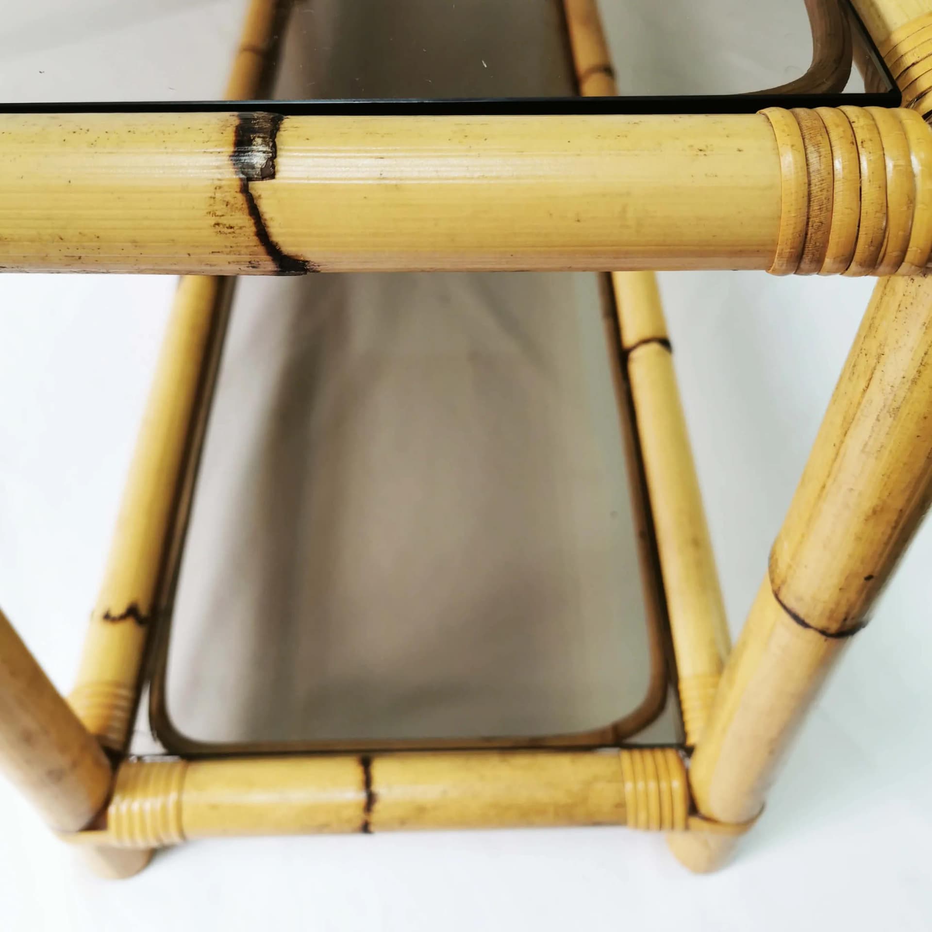 Étagère, brown bamboo, smoked glass, Germany, 1970s. - 339607