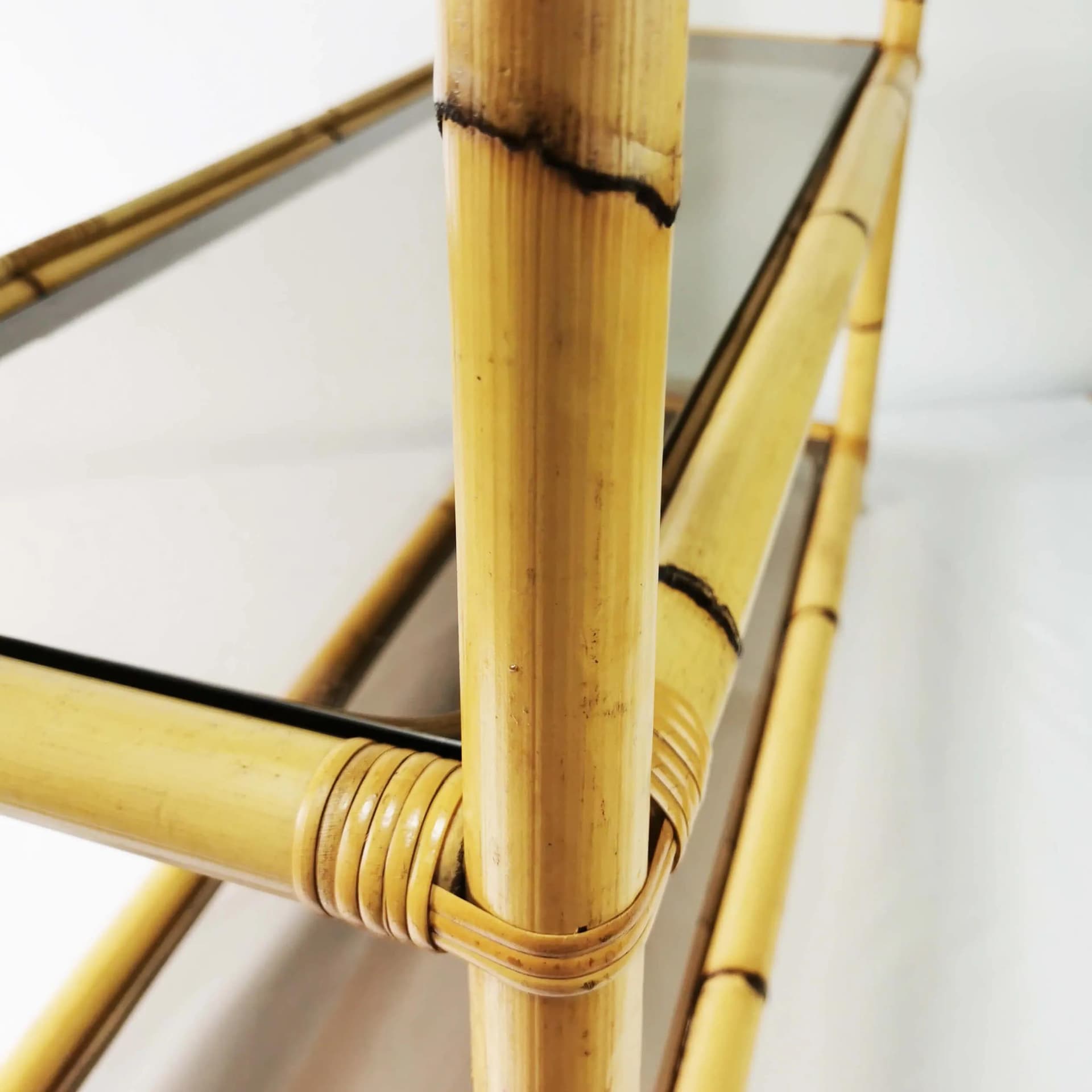 Étagère, brown bamboo, smoked glass, Germany, 1970s. - 339605