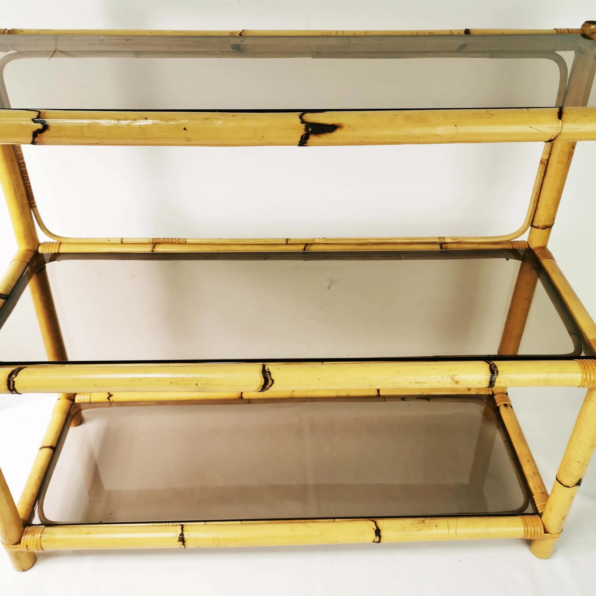 Étagère, brown bamboo, smoked glass, Germany, 1970s. - 339603
