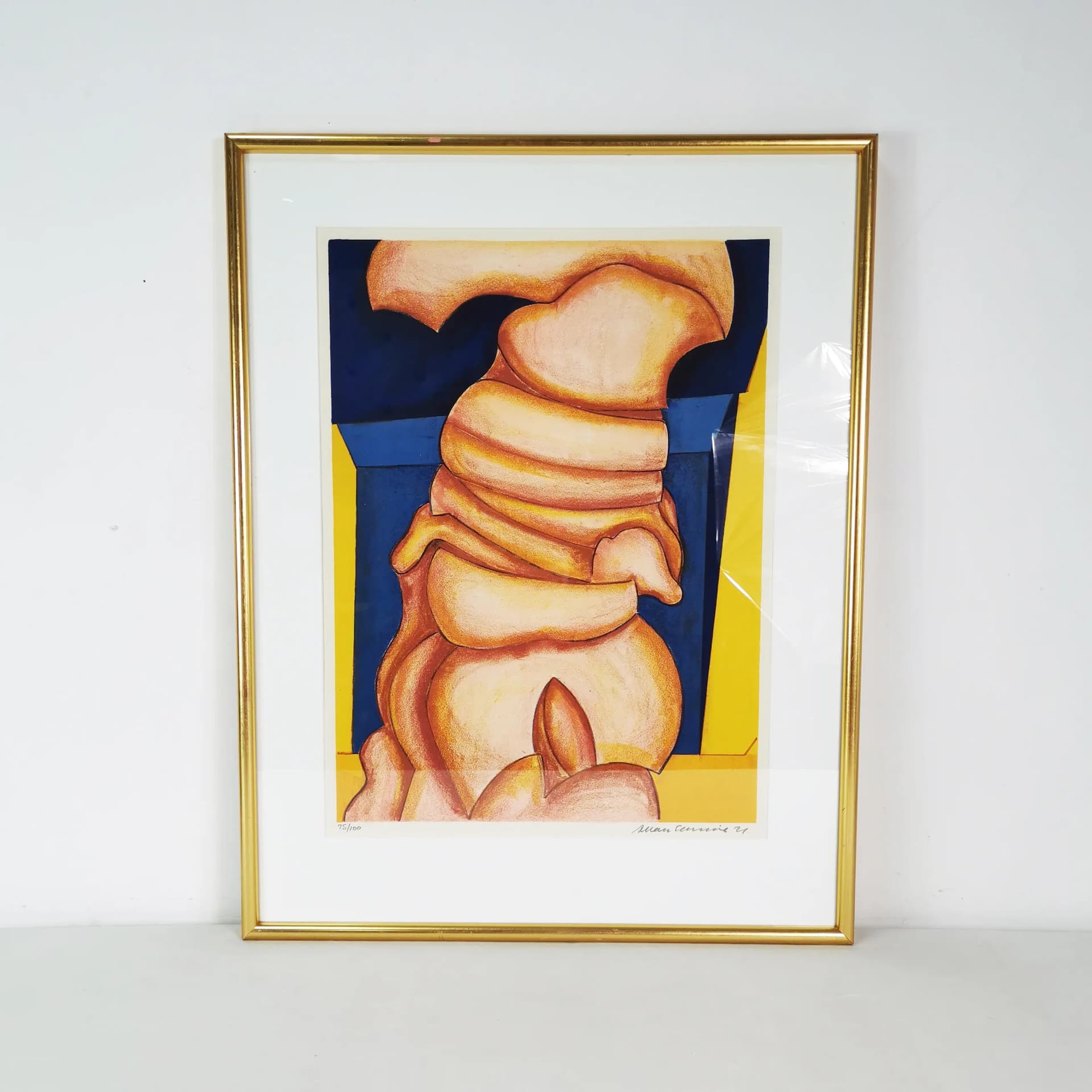 Color lithograph 74.5x58 cm, paper, gold metal frame, art. A. Schmidt, Denmark, 1970s. - 339545