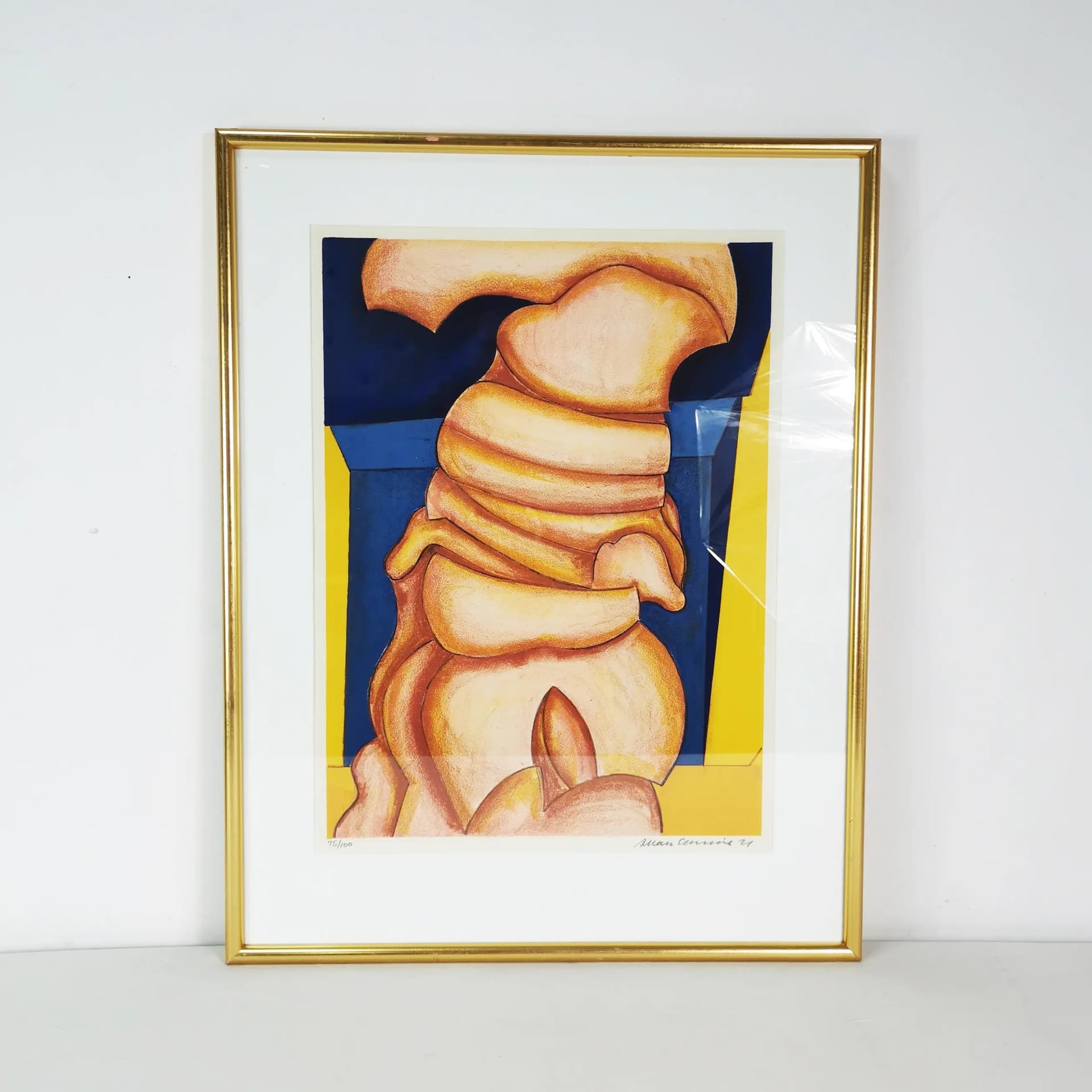 Color lithograph 74.5x58 cm, paper, gold metal frame, art. A. Schmidt, Denmark, 1970s. - 339551