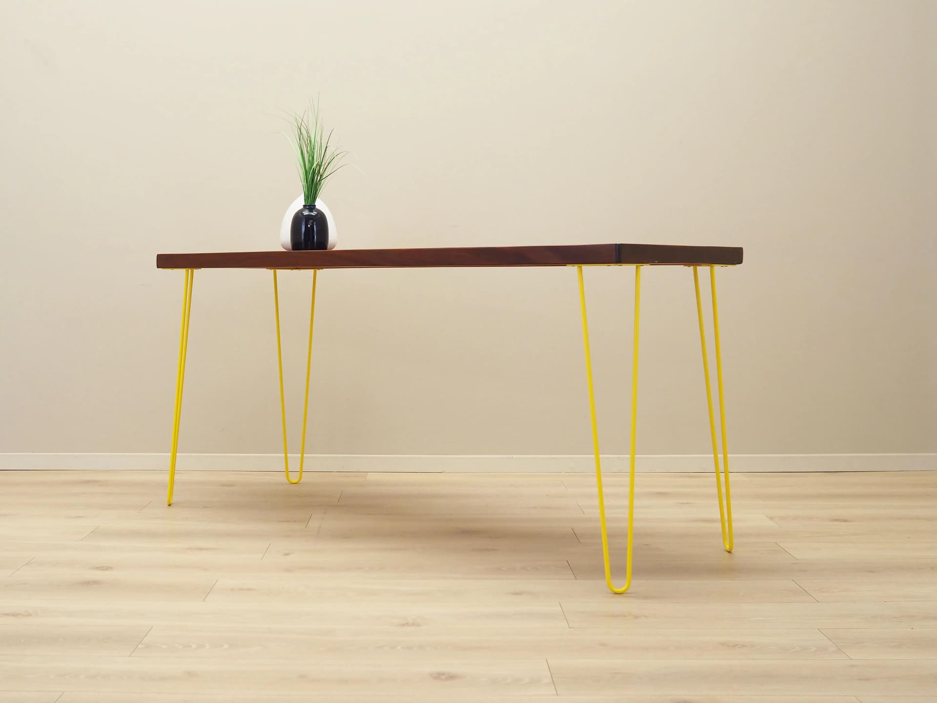 Desk, dark brown teak, yellow metal, Denmark, 1970s. - 25219