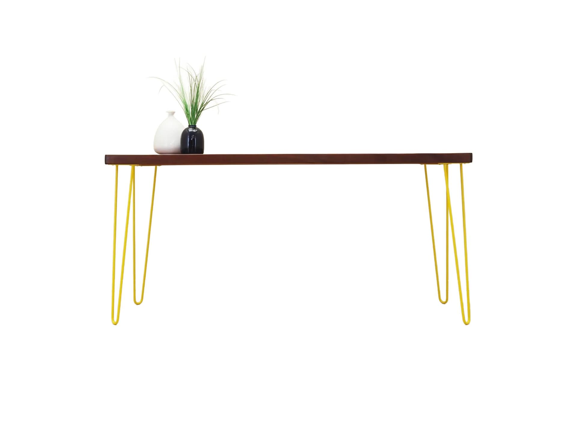 Desk, dark brown teak, yellow metal, Denmark, 1970s.