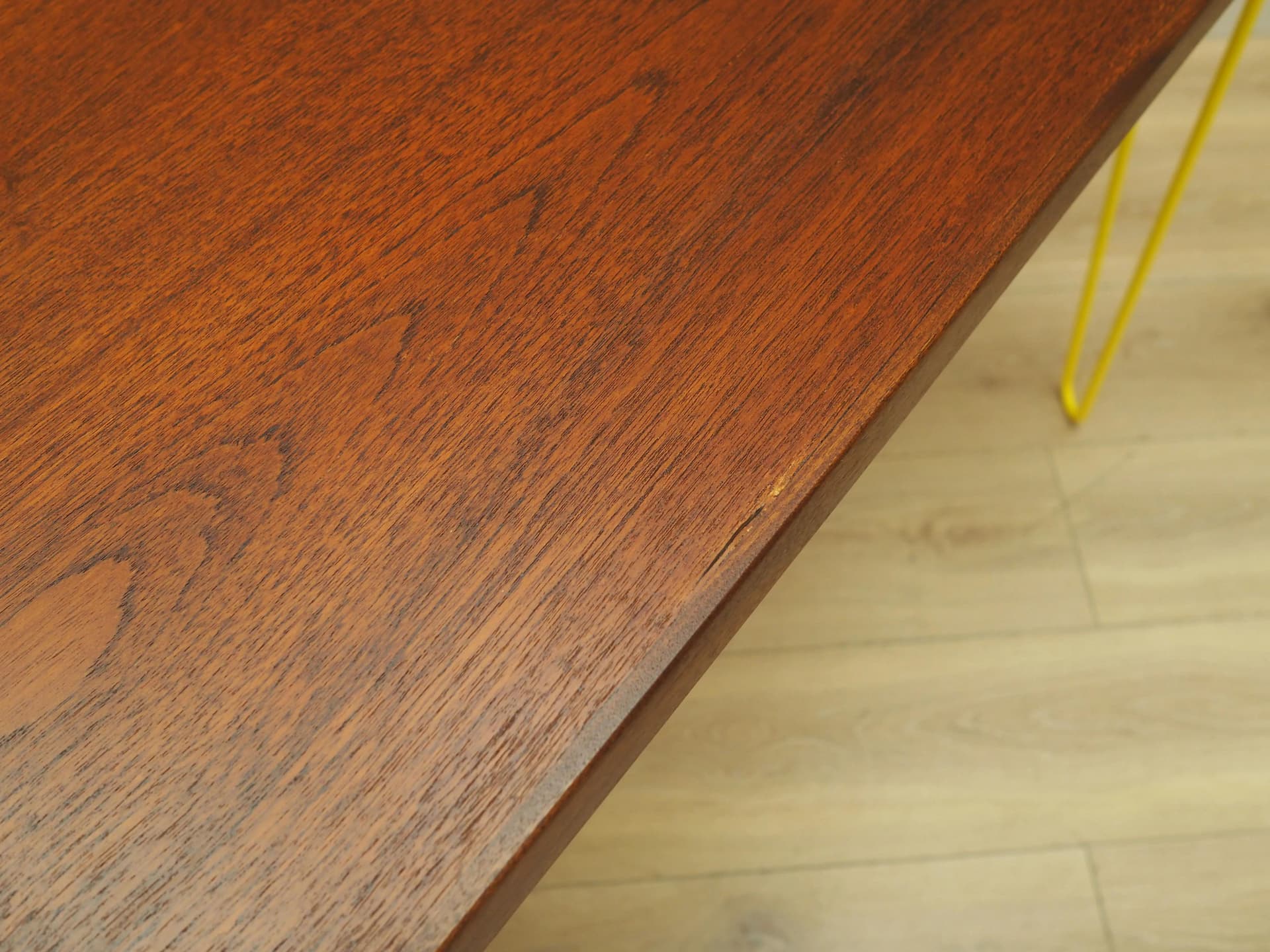 Desk, dark brown teak, yellow metal, Denmark, 1970s. - 25222