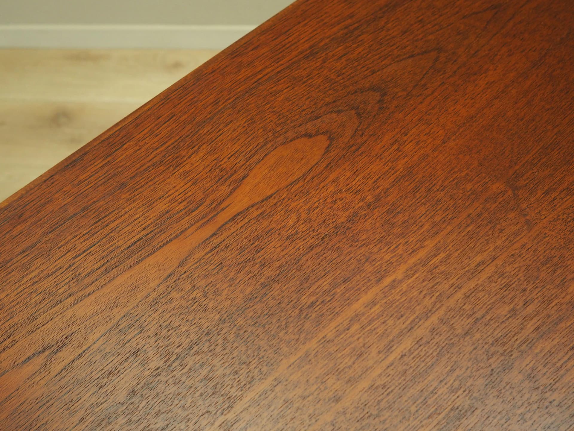 Desk, dark brown teak, yellow metal, Denmark, 1970s. - 25223