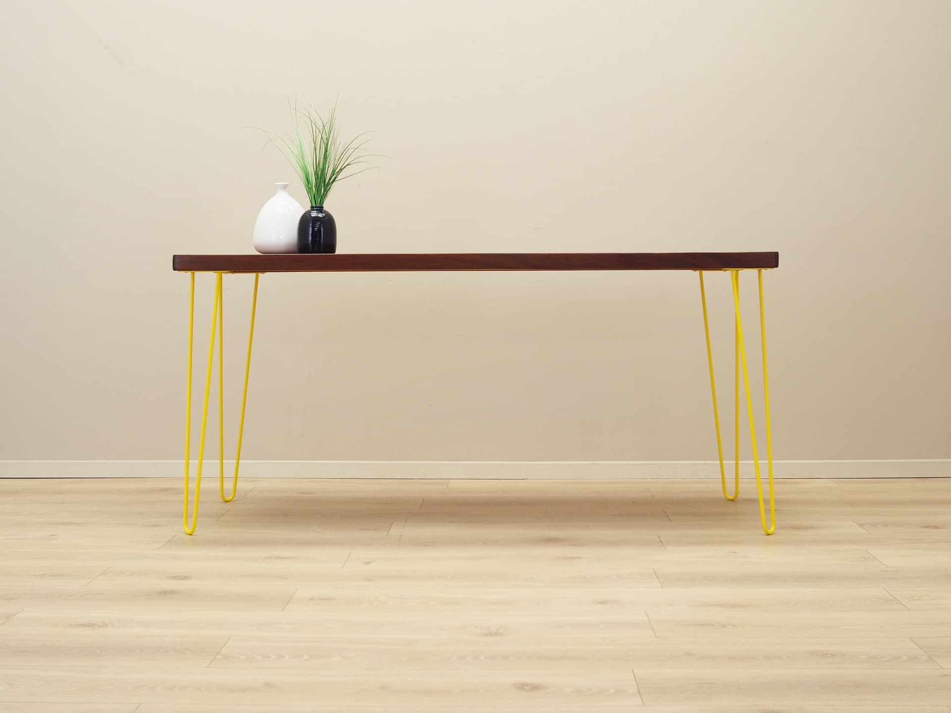 Desk, dark brown teak, yellow metal, Denmark, 1970s. - 66295
