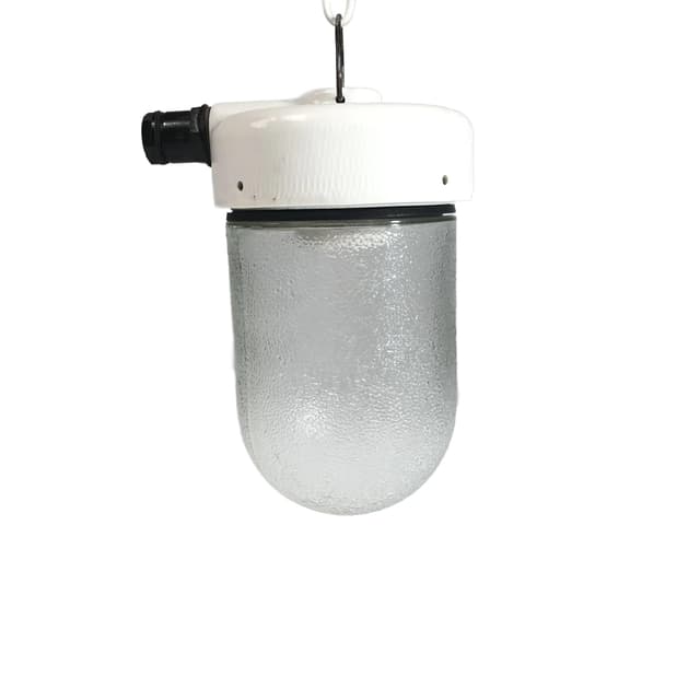 Lampa wisząca industrialna, szkło transparent, Niemcy, lata 70. - WYMIARY