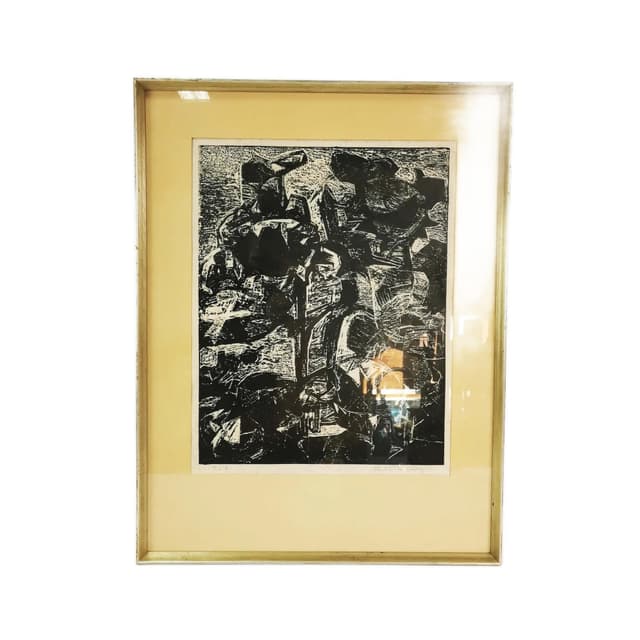 Lithograph 81x62 cm, black, brown, grey, paper, by H. Thorborg, Denmark, 1960s. - DIMENSION